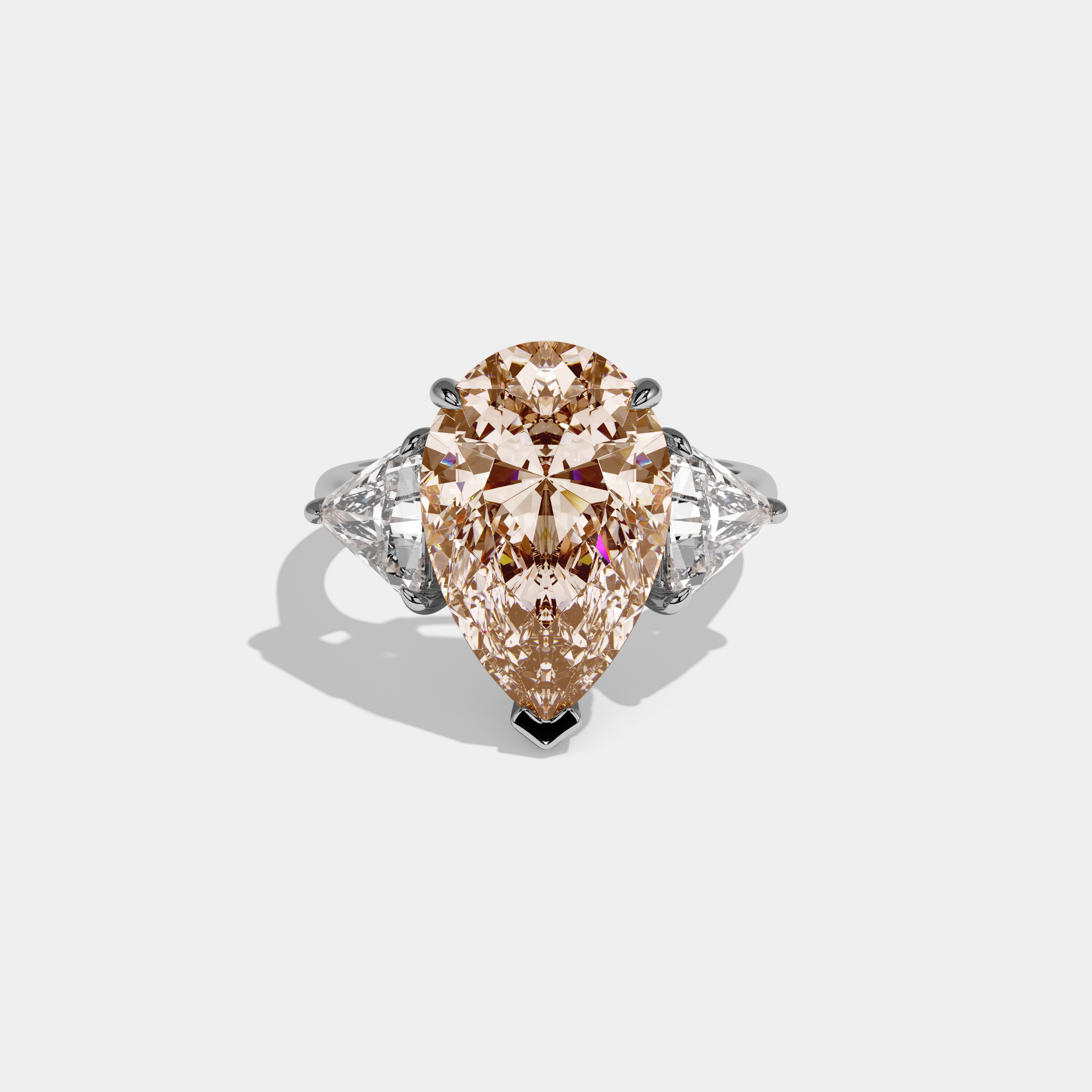 Augusta Fancy Champagne Brown Pear Cut Diamond Plain Band With Triangle Cut Sides Engagement Ring 8ct 18K White Gold