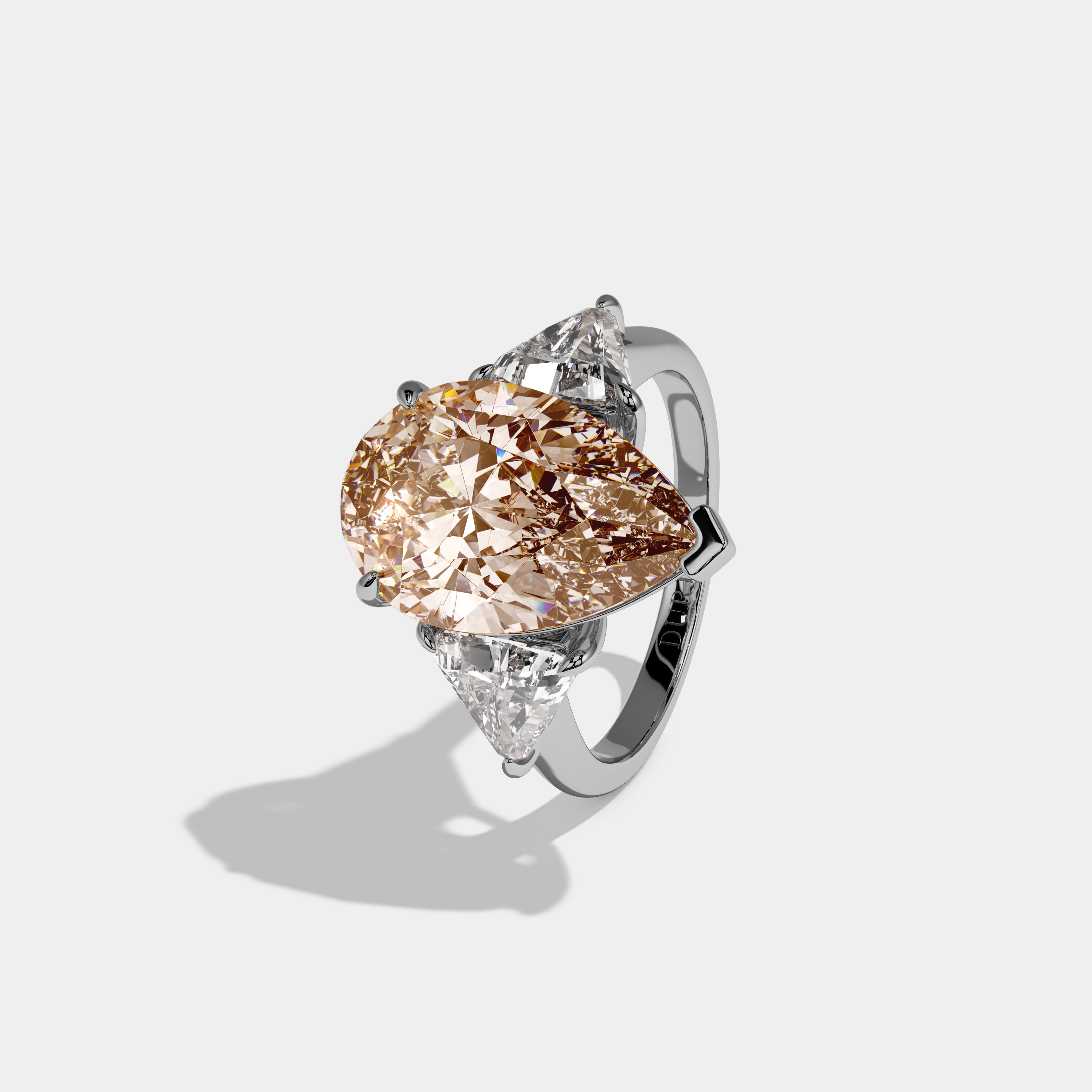 Augusta Fancy Champagne Brown Pear Cut Diamond Plain Band With Triangle Cut Sides Engagement Ring 8ct 18K White Gold