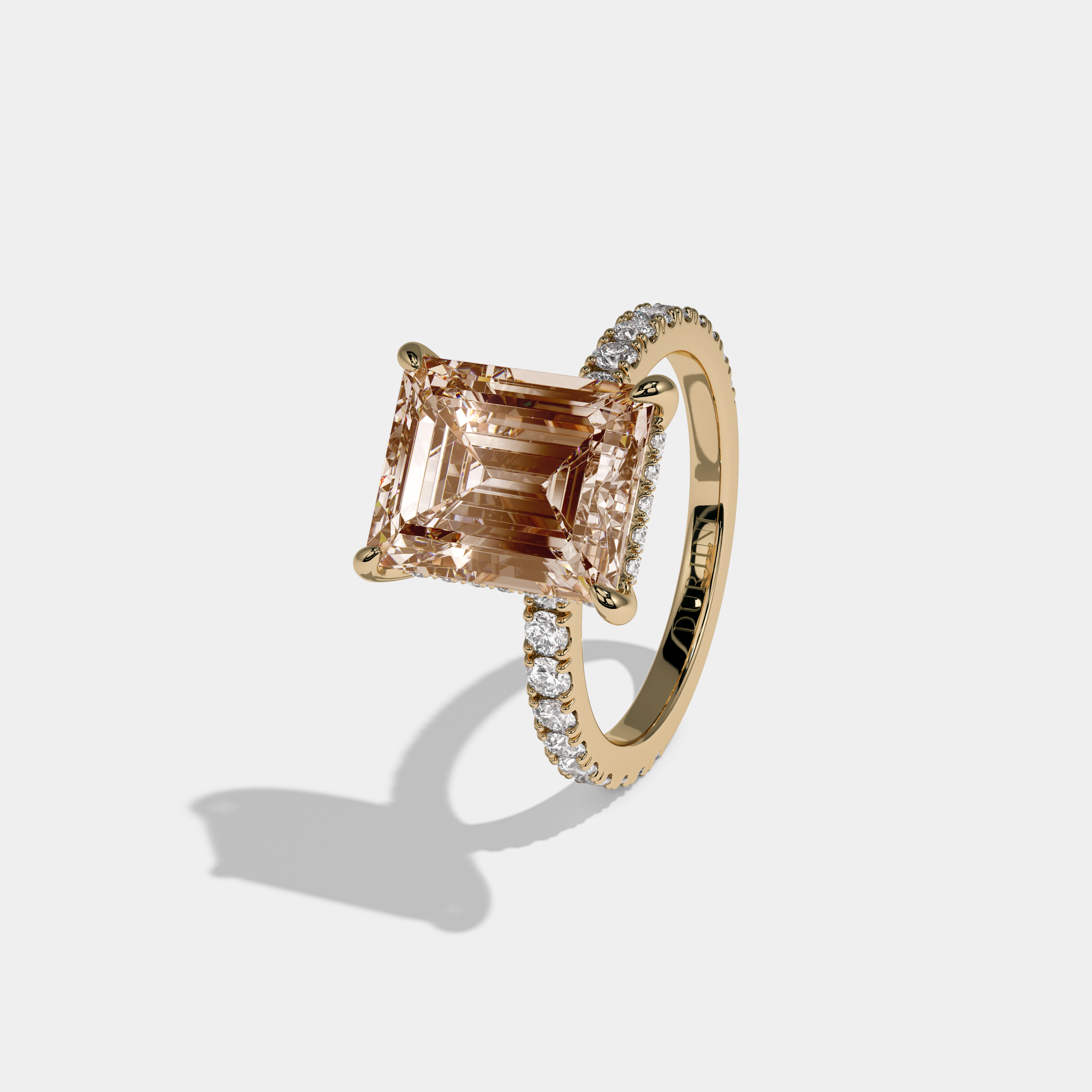 Philippa Fancy Champagne Brown Emerald Cut Diamond Band Engagement Ring 7ct 18K Yellow Gold