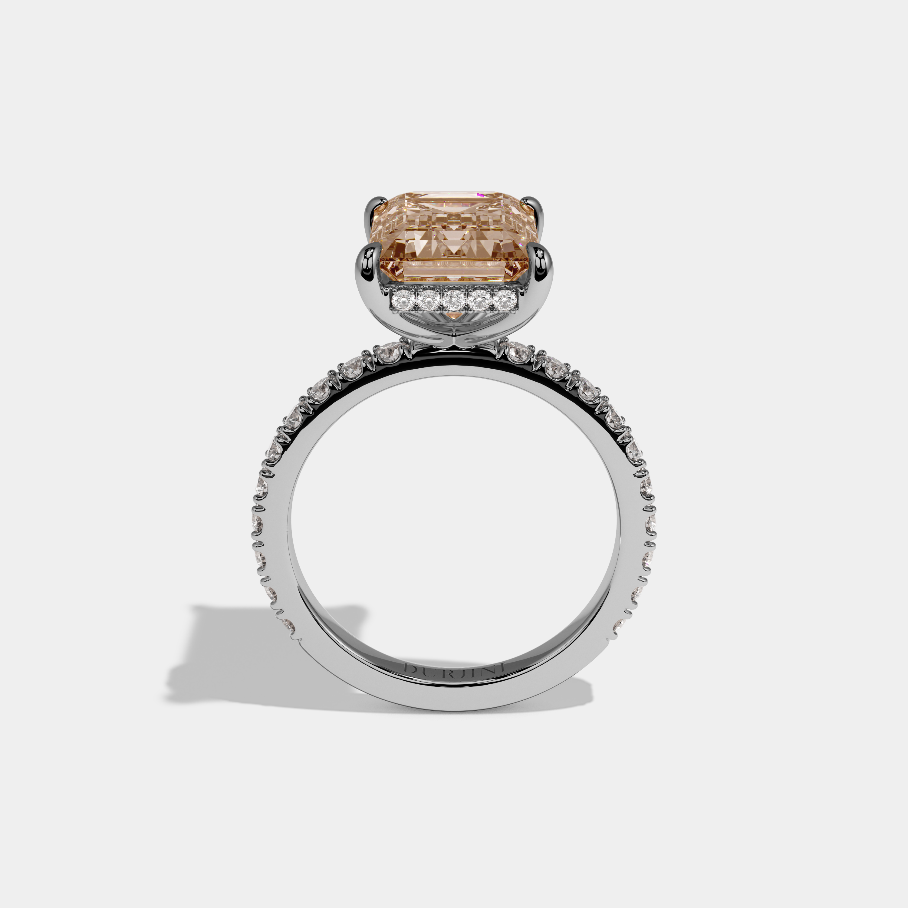 Augusta Fancy Champagne Brown Emerald Cut Diamond Band Engagement Ring 7ct 18K White Gold