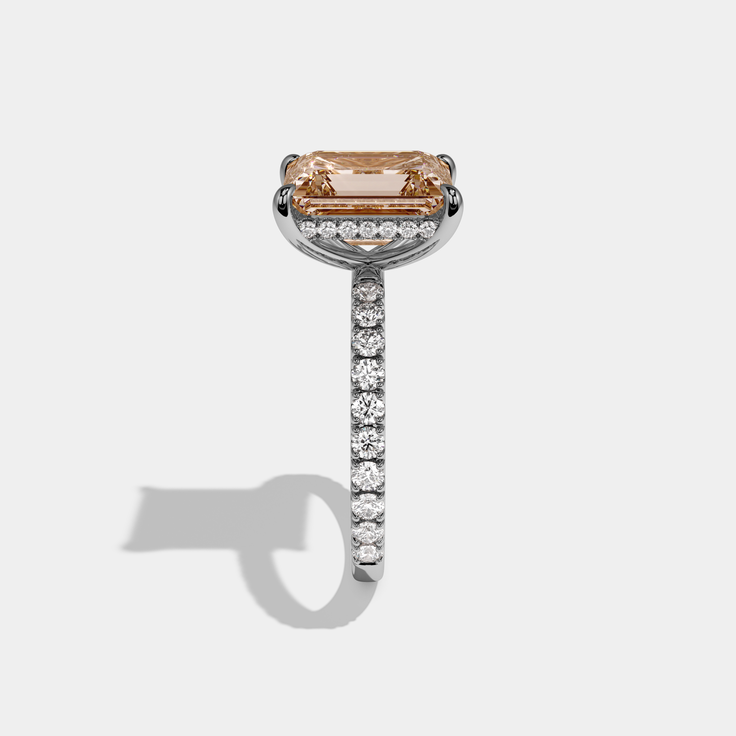 Augusta Fancy Champagne Brown Emerald Cut Diamond Band Engagement Ring 7ct 18K White Gold
