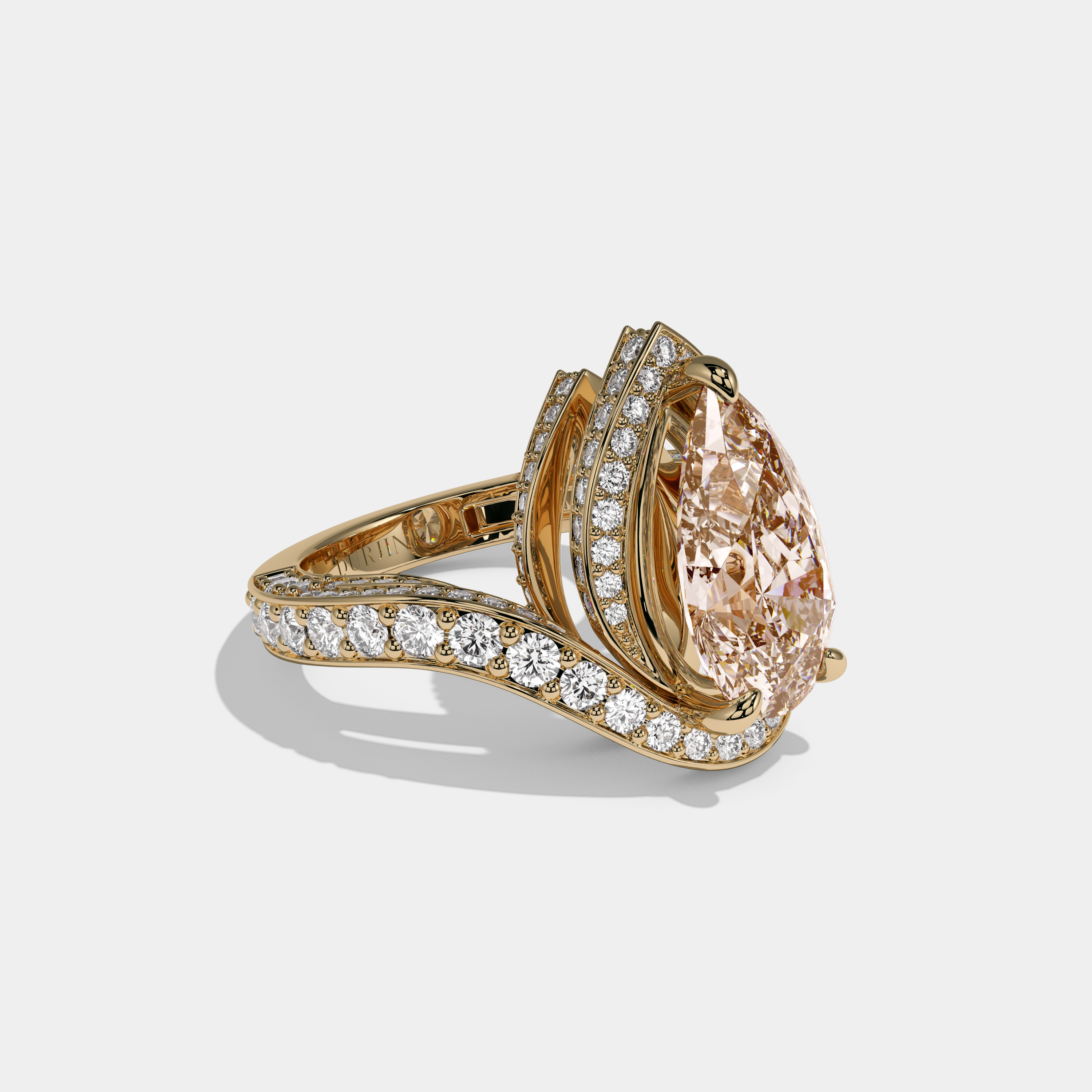 Eleanor Fancy Champagne Brown Pear Cut Diamond Band Engagement Ring 8ct 18K Yellow Gold