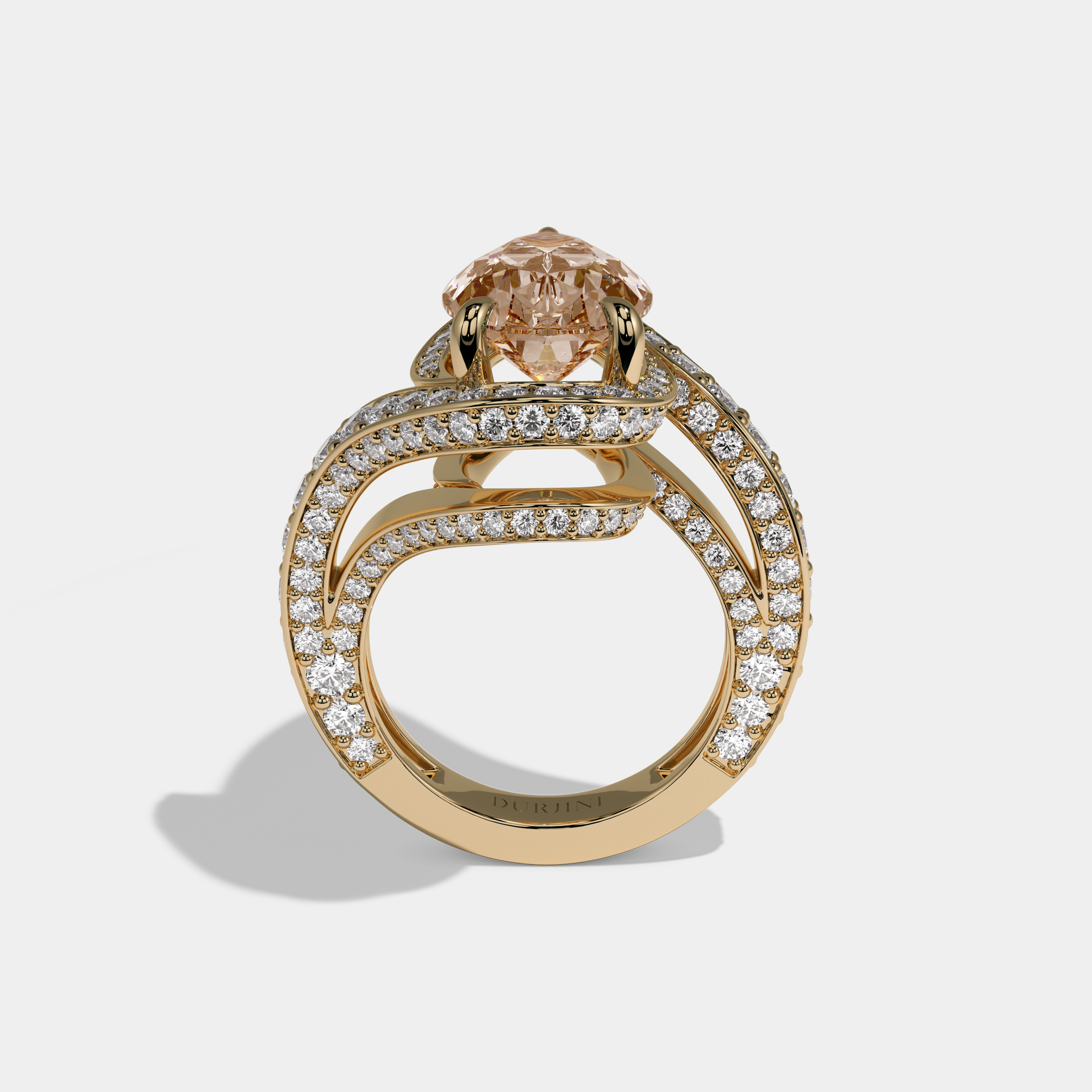 Eleanor Fancy Champagne Brown Pear Cut Diamond Band Engagement Ring 8ct 18K Yellow Gold