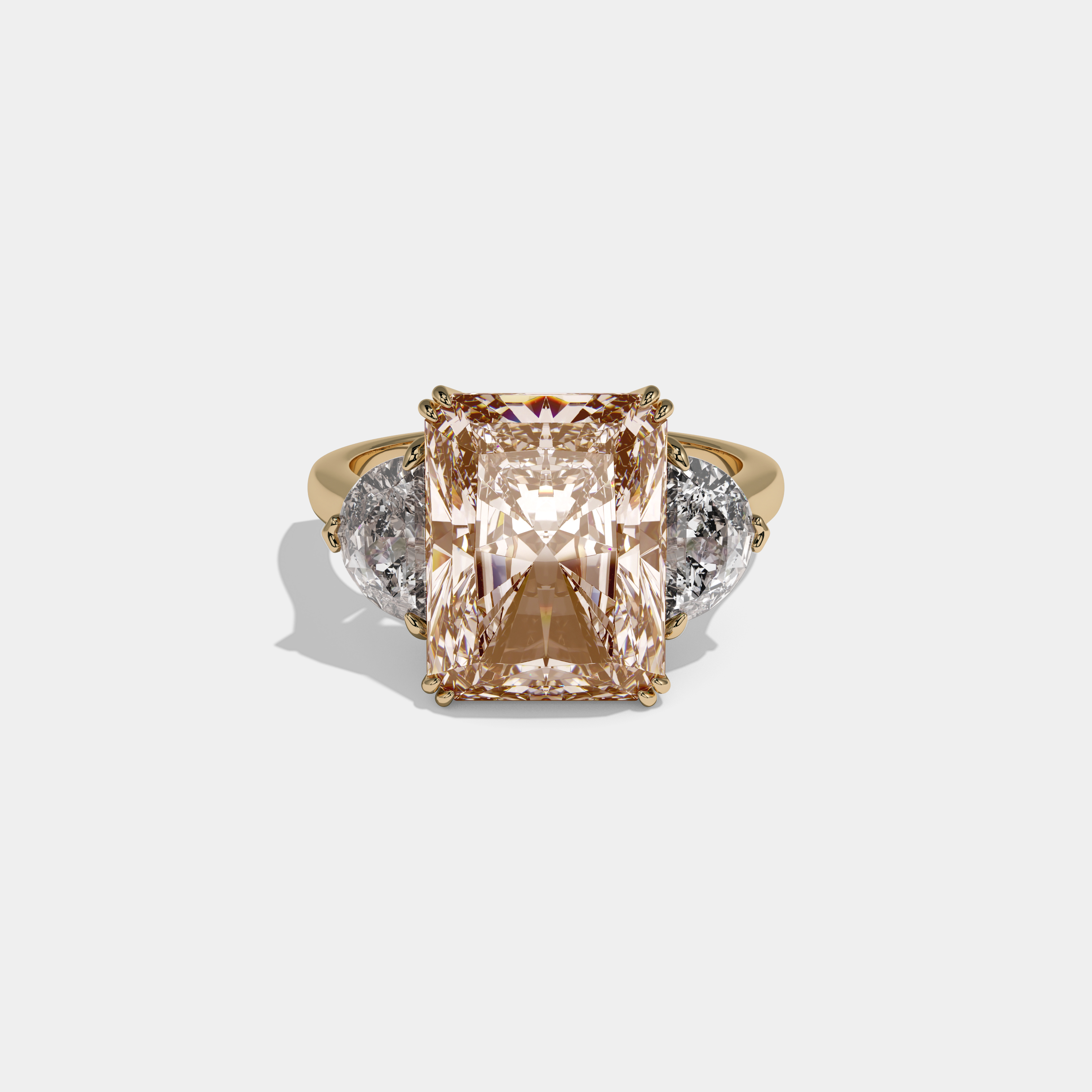 Eleanor Fancy Champagne Brown Radiant Cut Diamond Plain Band With Half Moon Sides Engagement Ring 8ct 18K Yellow Gold