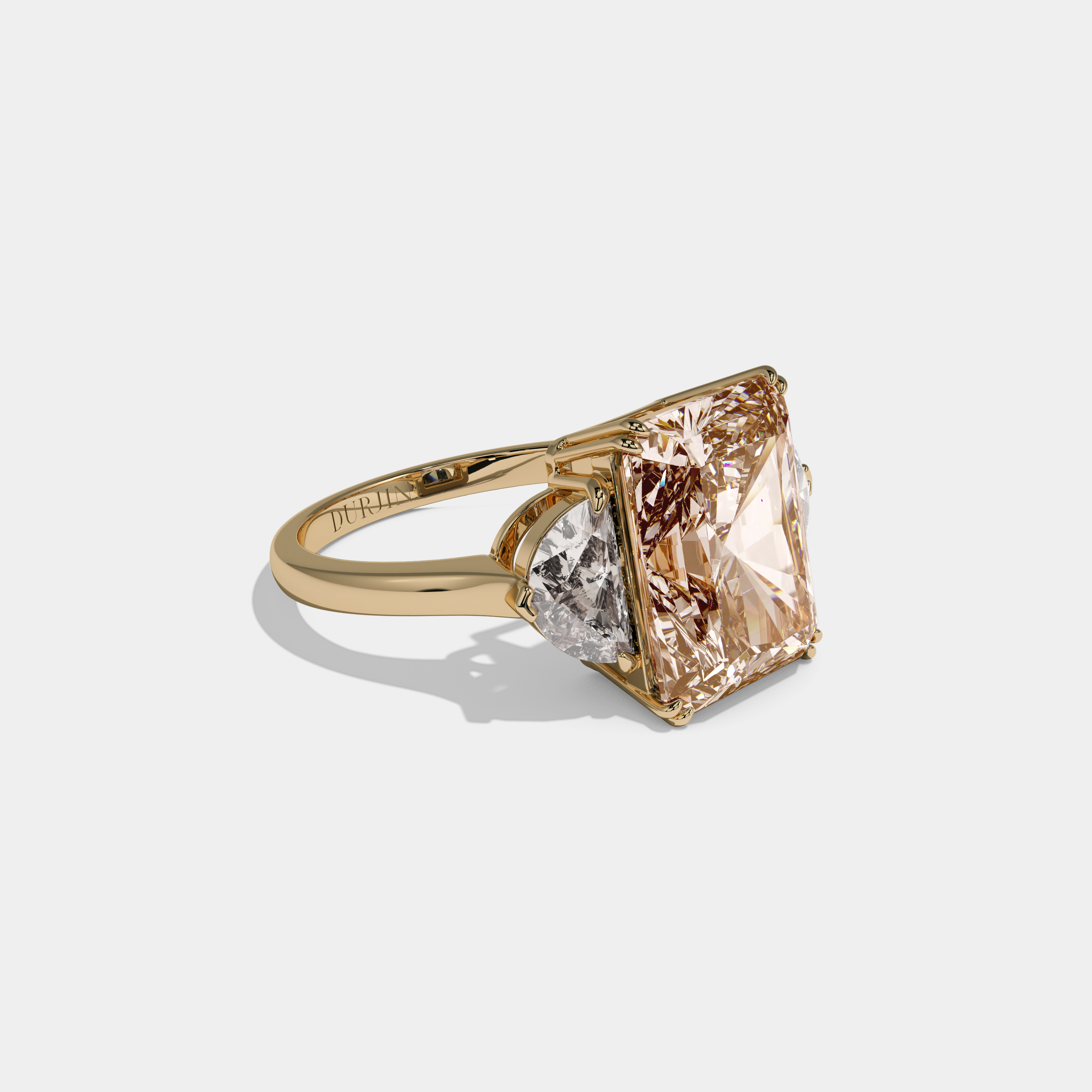 Eleanor Fancy Champagne Brown Radiant Cut Diamond Plain Band With Half Moon Sides Engagement Ring 8ct 18K Yellow Gold