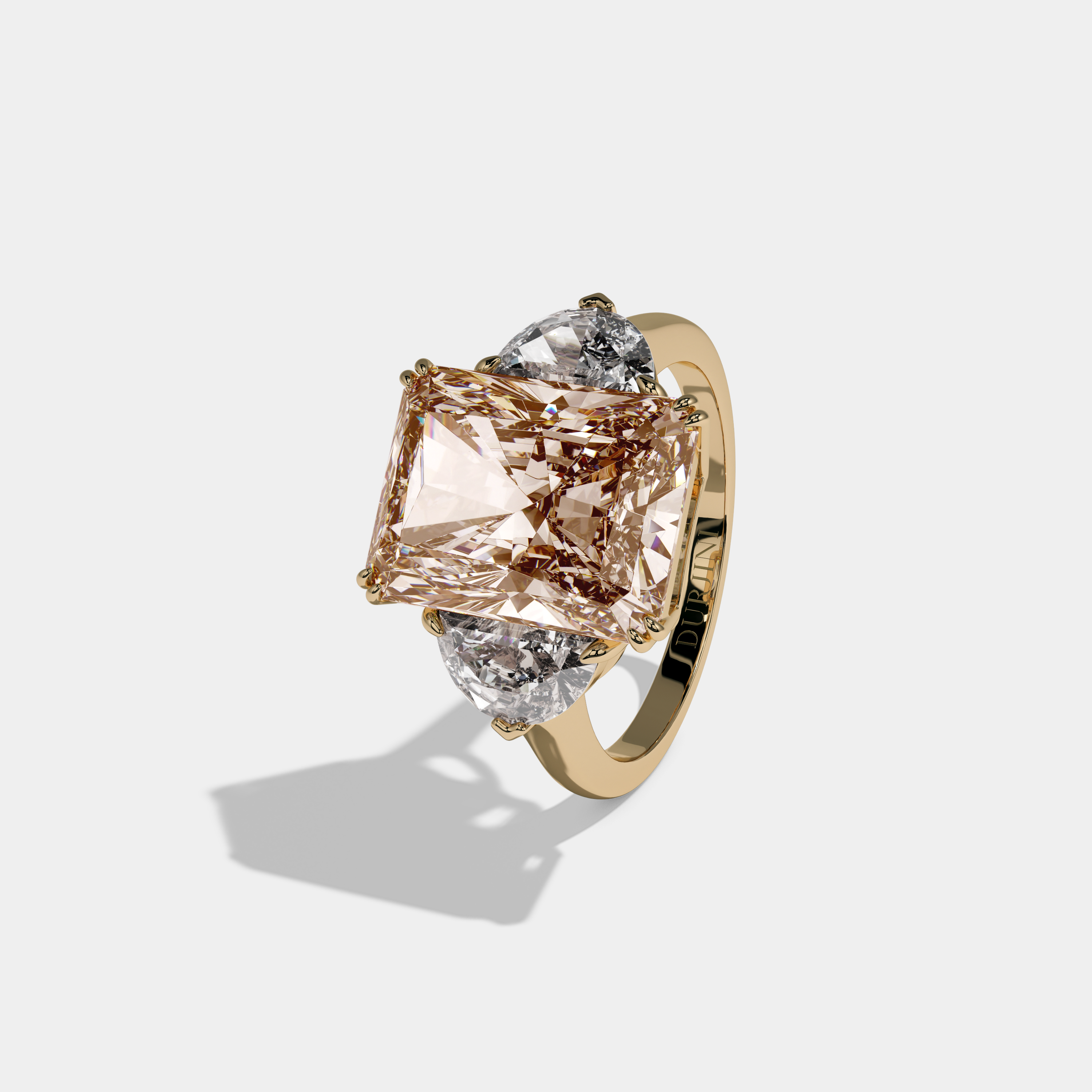 Eleanor Fancy Champagne Brown Radiant Cut Diamond Plain Band With Half Moon Sides Engagement Ring 8ct 18K Yellow Gold