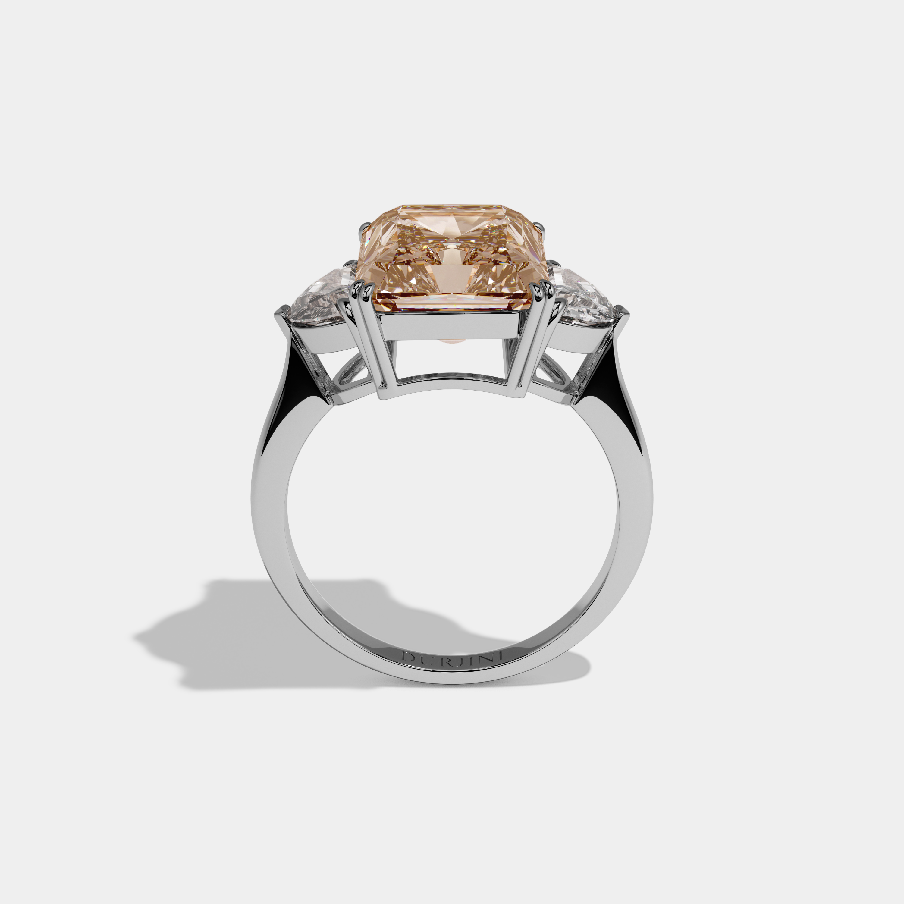 Catherine Fancy Champagne Brown Radiant Cut Diamond Plain Band With Half Moon Sides Engagement Ring 8ct 18K White Gold