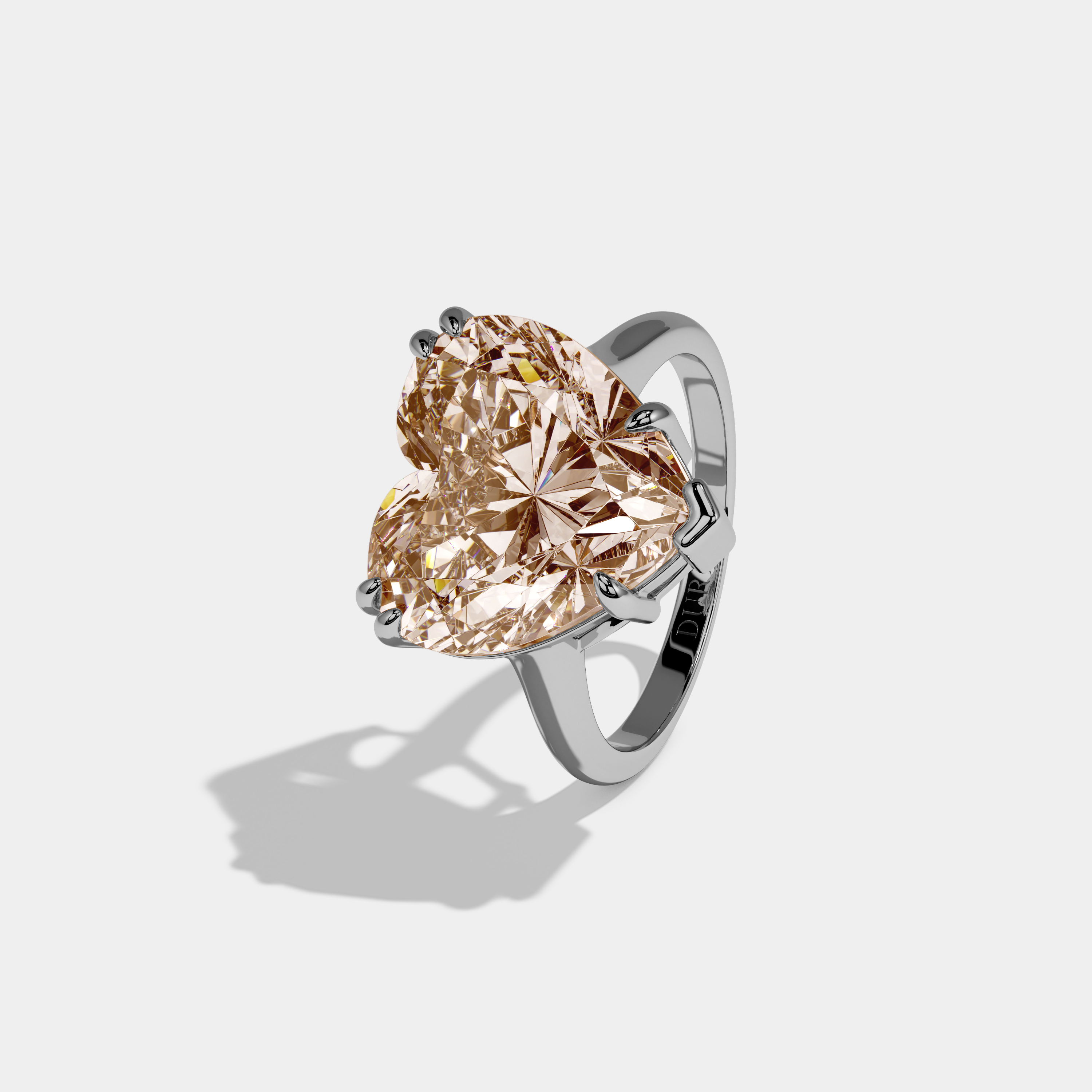 Elizabeth Fancy Champagne Brown Heart Brilliant Cut Diamond Plain Band Engagement Ring 6ct 18K White Gold
