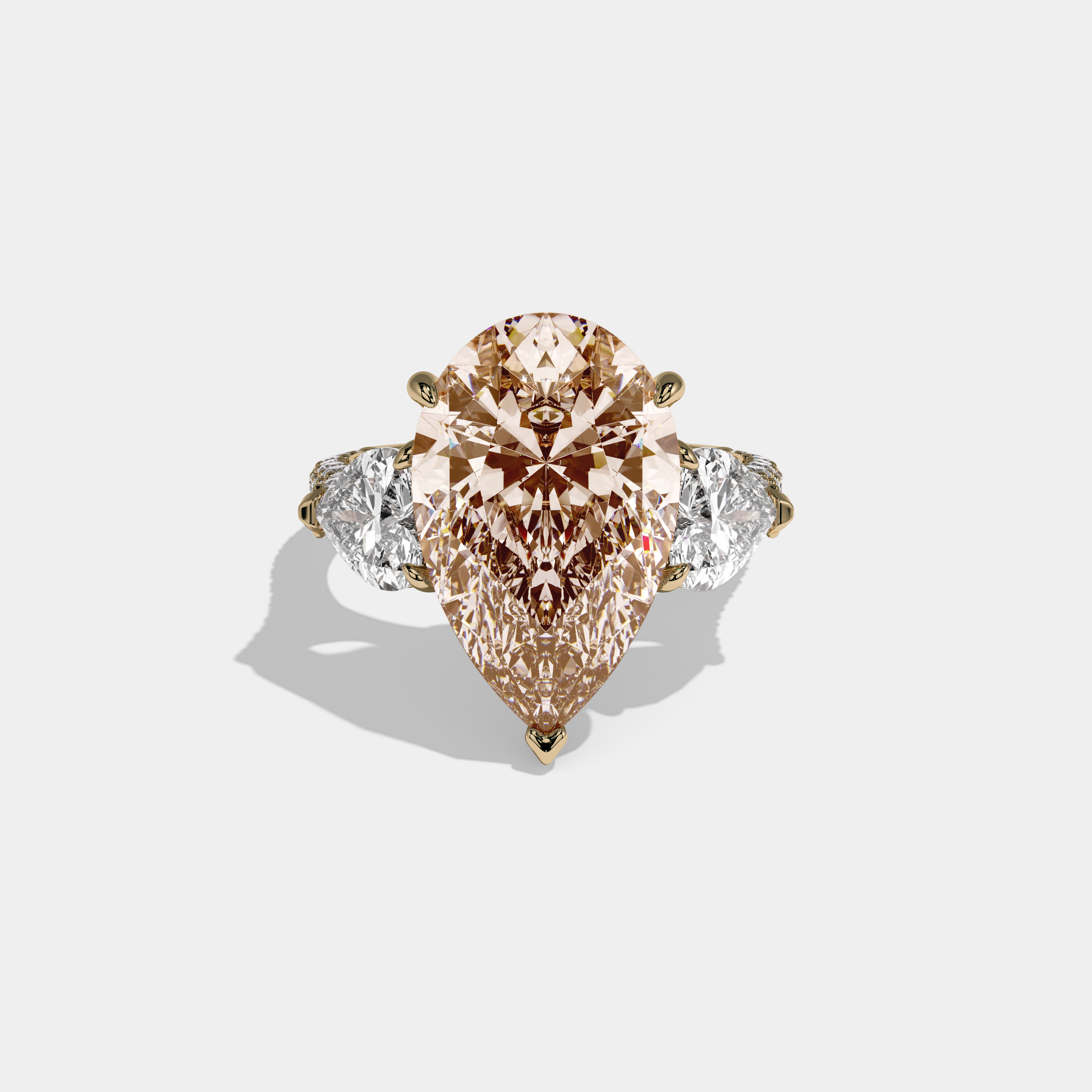 Alexandra Fancy Champagne Brown Pear Cut Diamond Band With Heart Cut Sides Engagement Ring 9ct 18K Yellow Gold