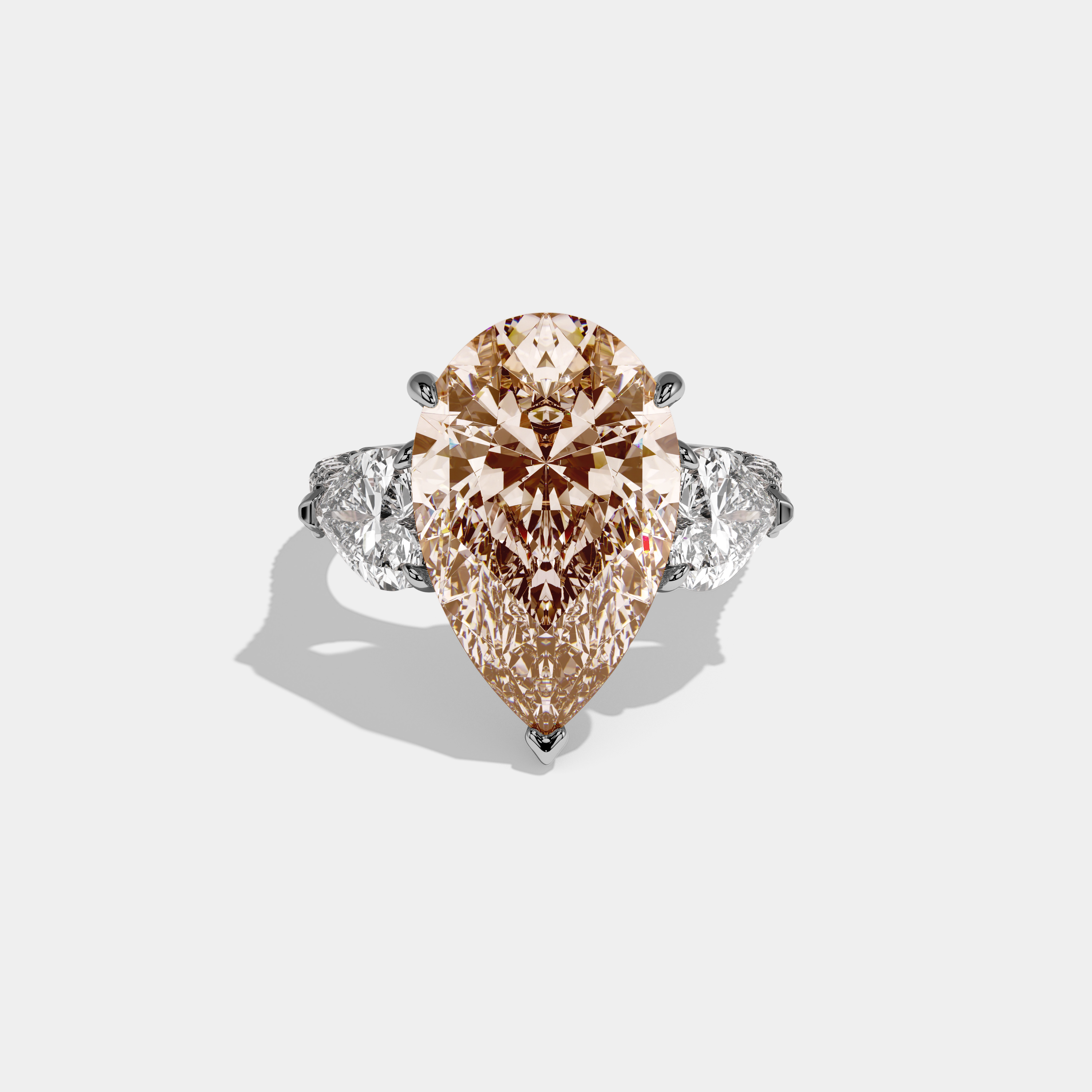 Elizabeth Fancy Champagne Brown Pear Cut Diamond Band With Heart Cut Sides Engagement Ring 9ct 18K White Gold