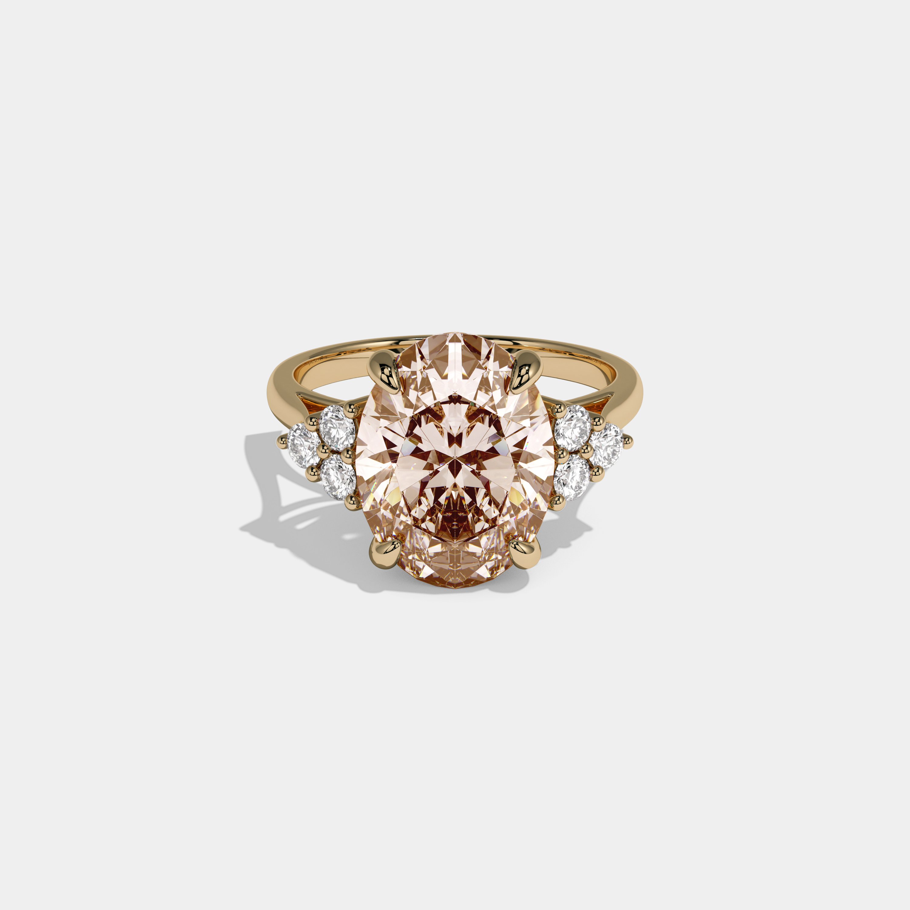 Camilla Fancy Champagne Brown Oval Cut Diamond Plain Band Engagement Ring With Round Sides 6ct 18K Yellow Gold