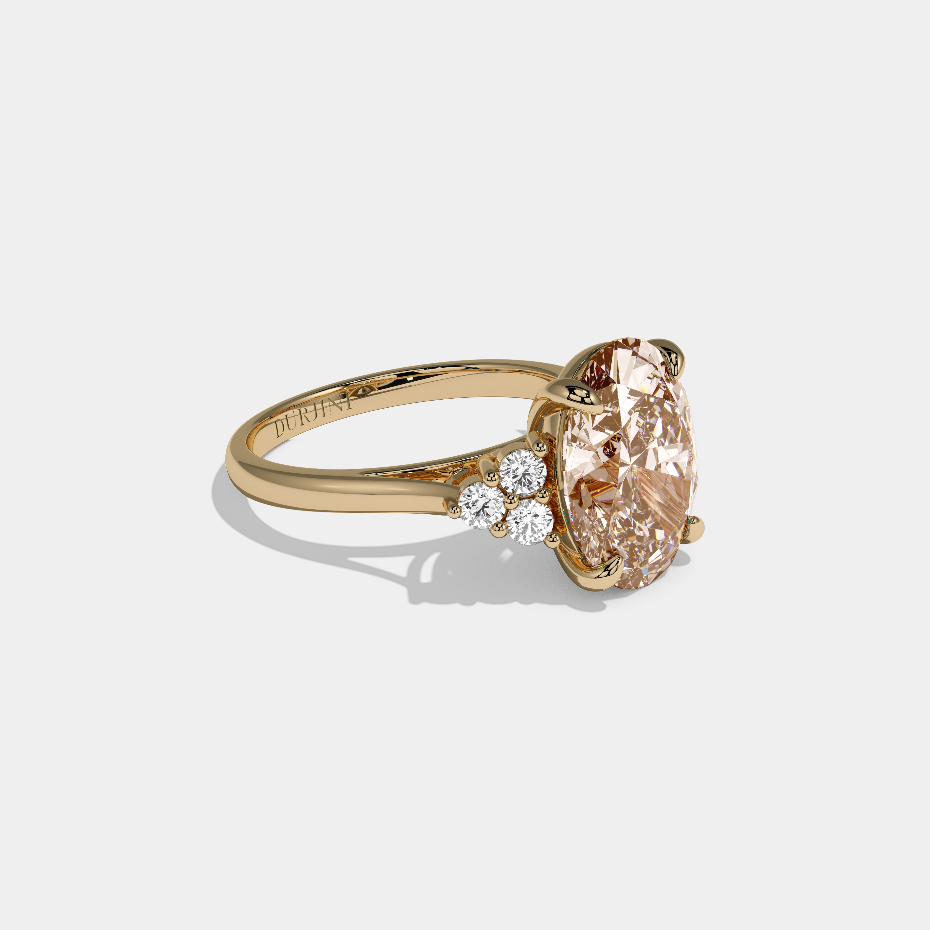 Camilla Fancy Champagne Brown Oval Cut Diamond Plain Band Engagement Ring With Round Sides 6ct 18K Yellow Gold