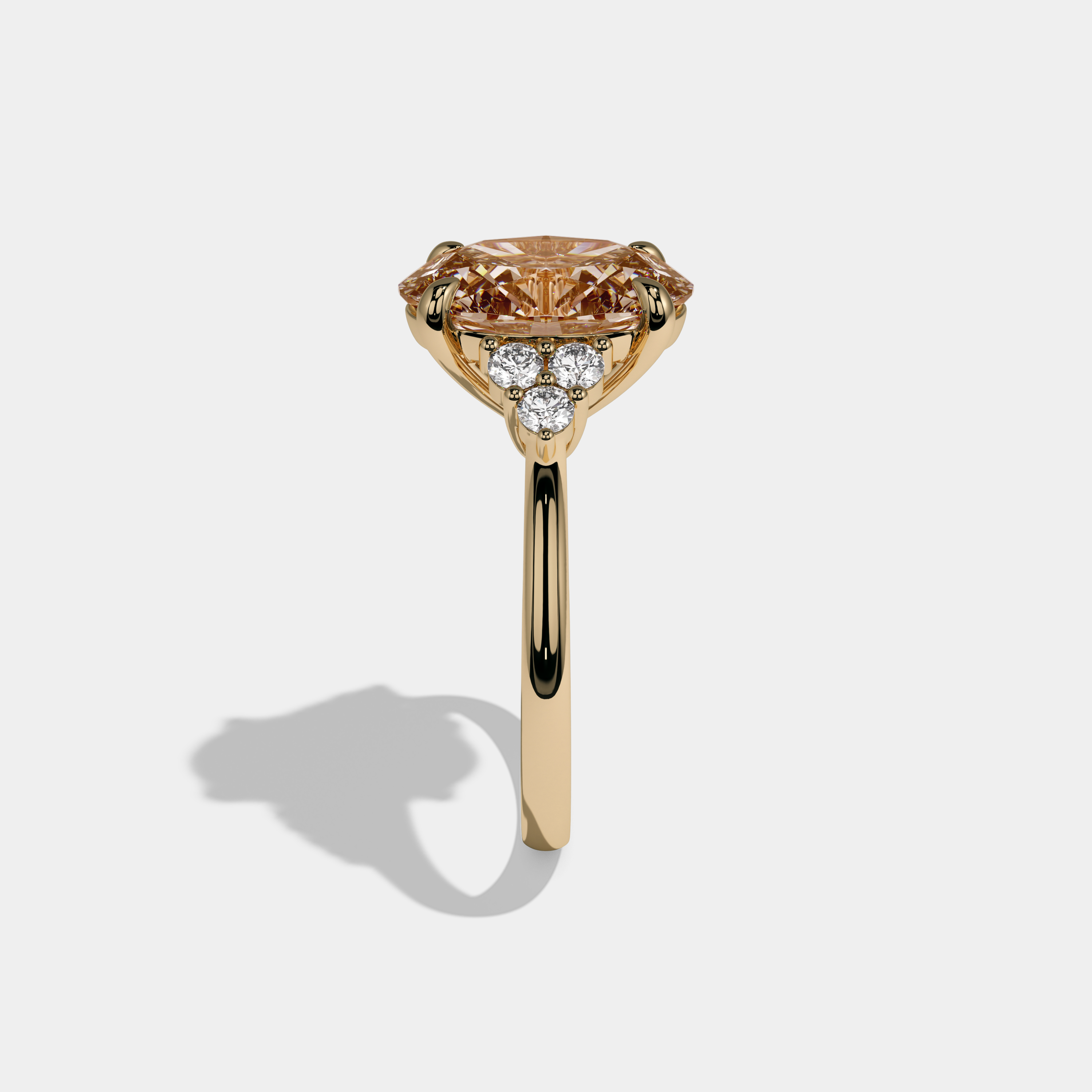 Camilla Fancy Champagne Brown Oval Cut Diamond Plain Band Engagement Ring With Round Sides 6ct 18K Yellow Gold