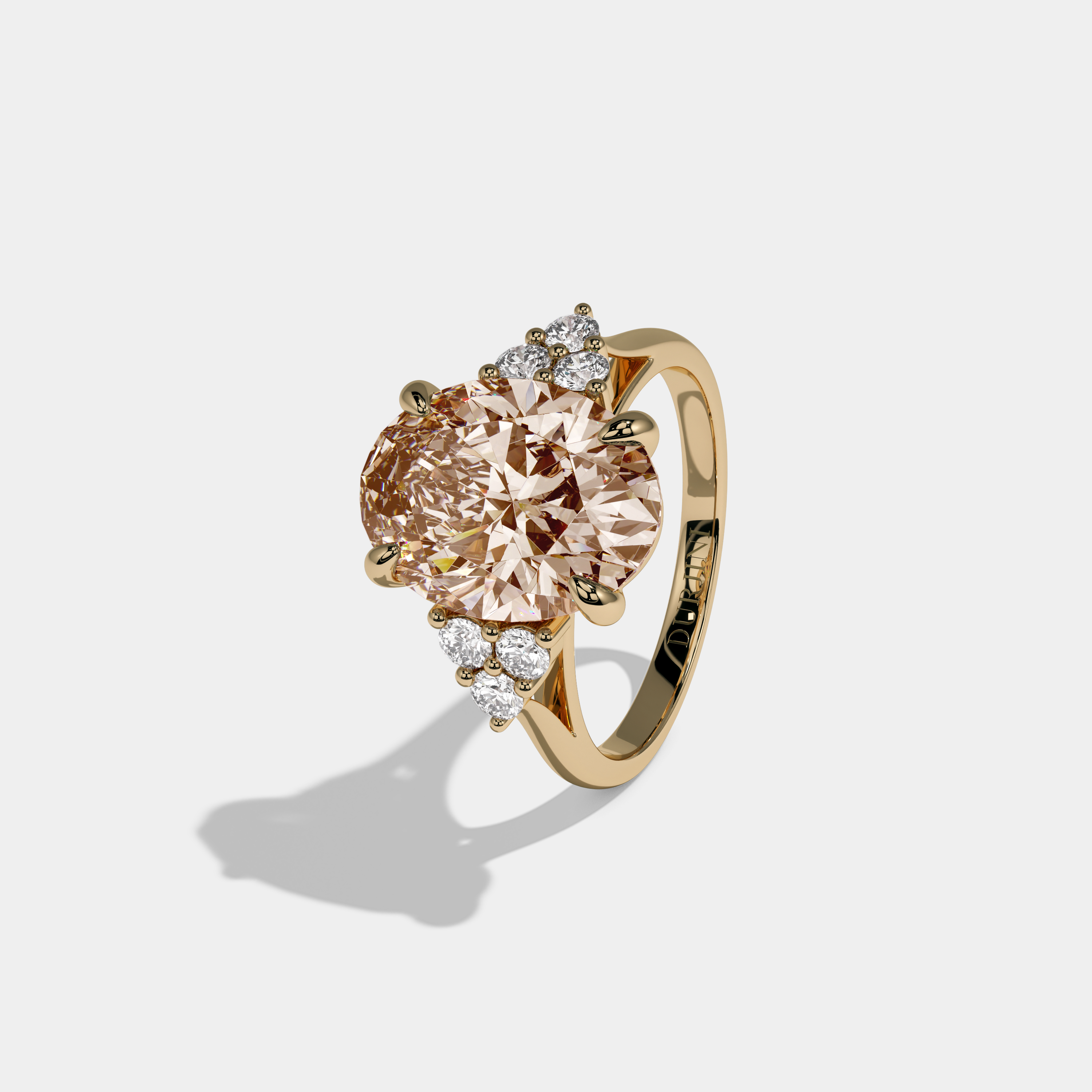 Camilla Fancy Champagne Brown Oval Cut Diamond Plain Band Engagement Ring With Round Sides 6ct 18K Yellow Gold
