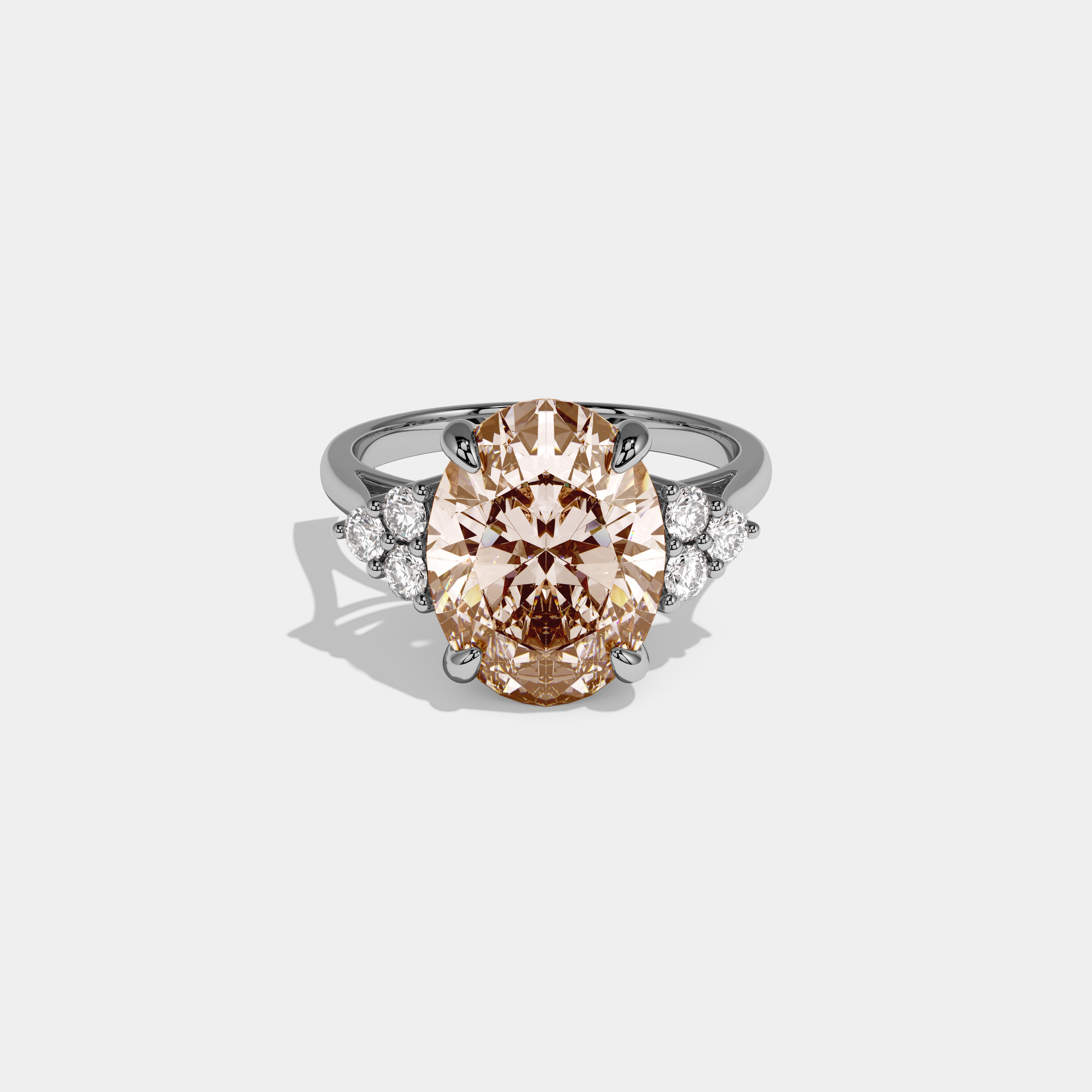 Augusta Fancy Champagne Brown Oval Cut Diamond Plain Band Engagement Ring With Round Sides 6ct 18K White Gold