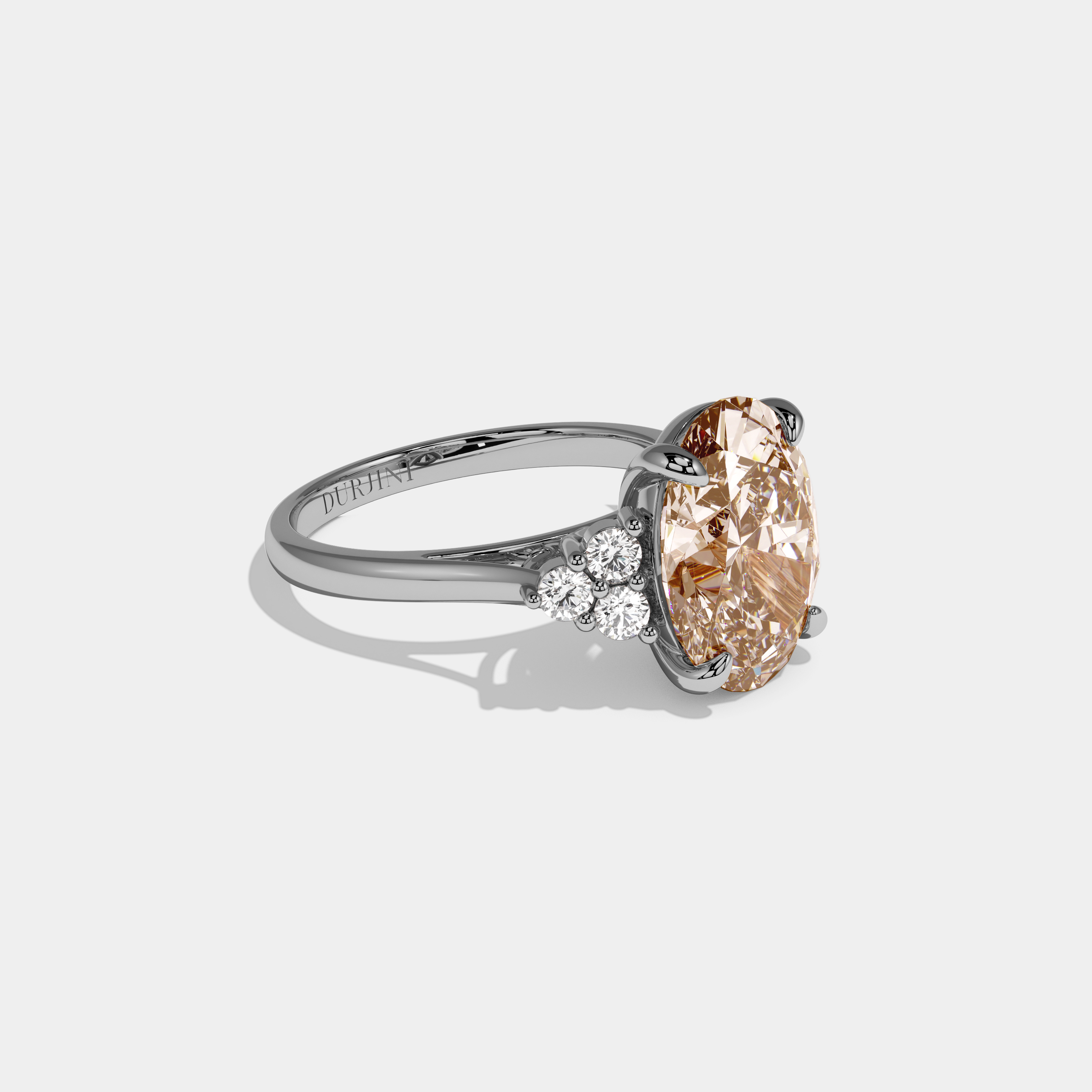 Augusta Fancy Champagne Brown Oval Cut Diamond Plain Band Engagement Ring With Round Sides 6ct 18K White Gold