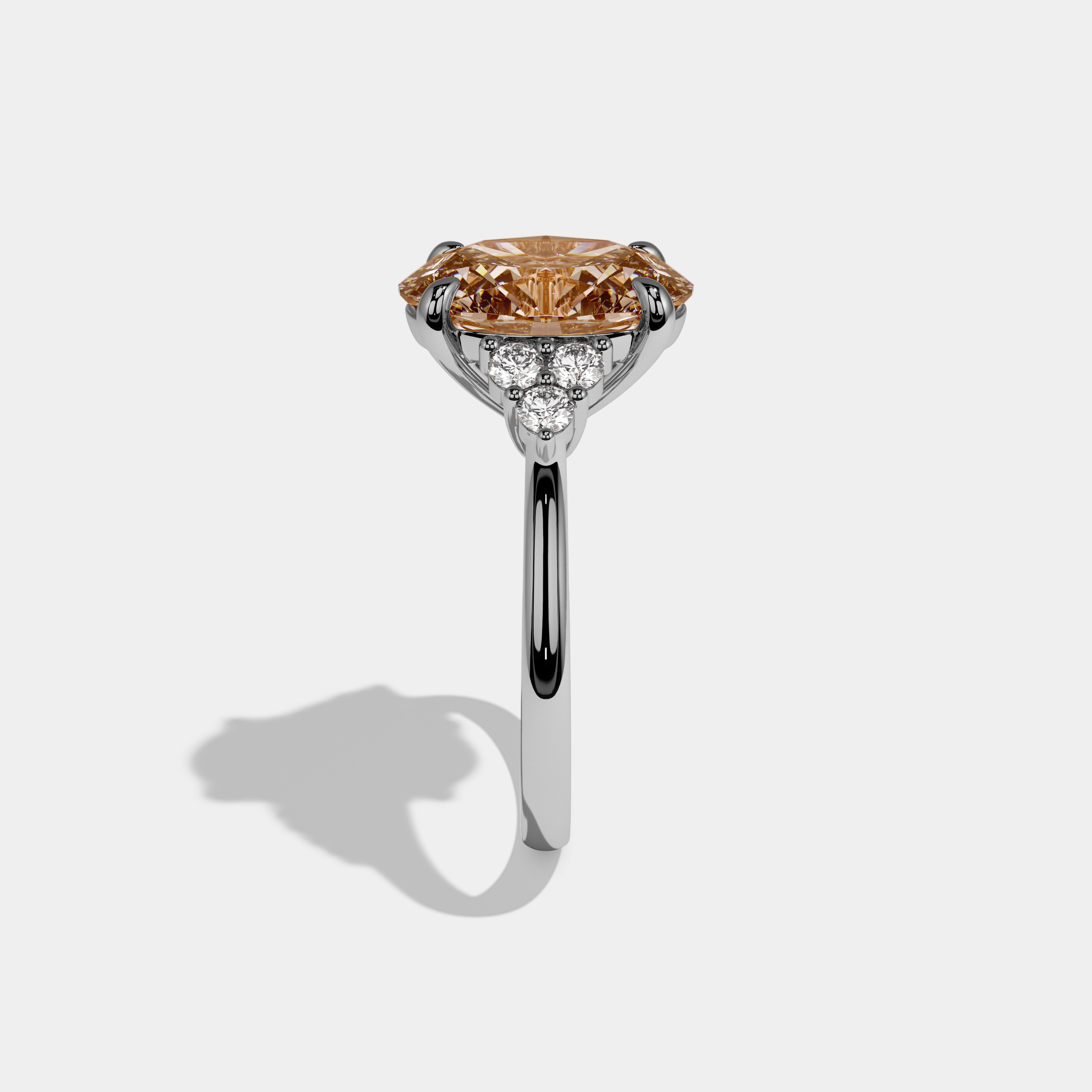 Augusta Fancy Champagne Brown Oval Cut Diamond Plain Band Engagement Ring With Round Sides 6ct 18K White Gold