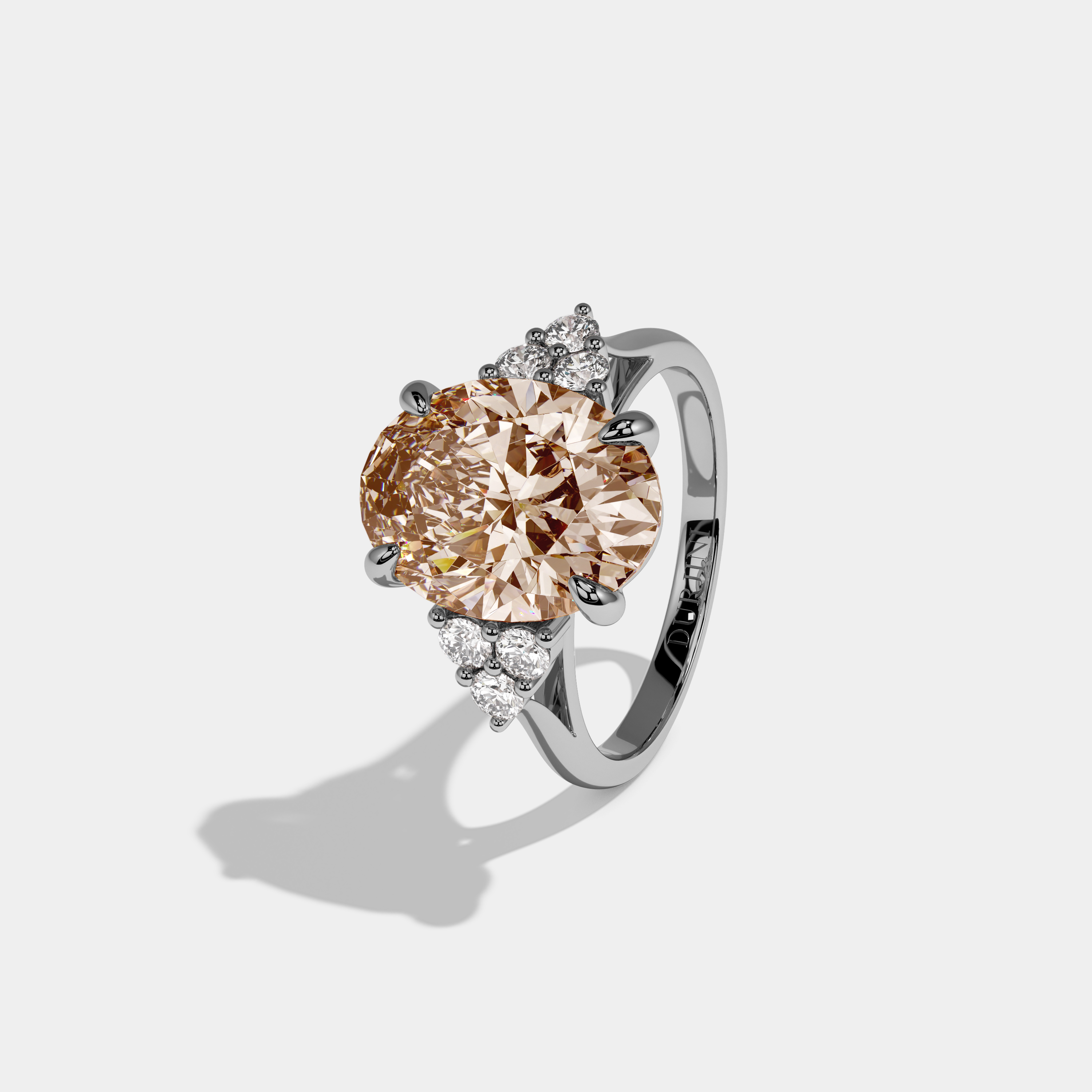Augusta Fancy Champagne Brown Oval Cut Diamond Plain Band Engagement Ring With Round Sides 6ct 18K White Gold