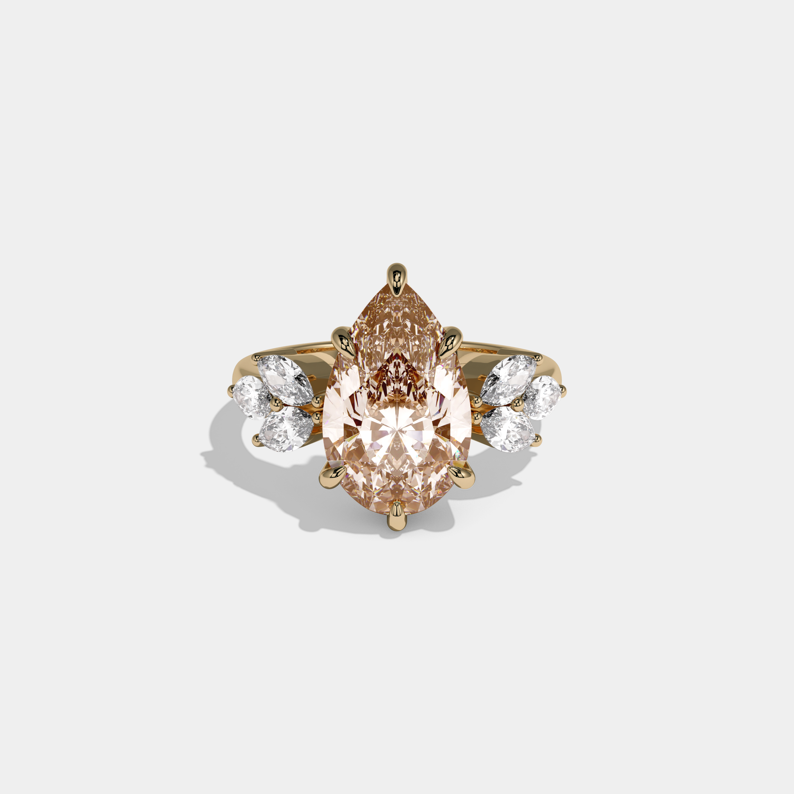 Alexandra Fancy Champagne Brown Pear Cut Diamond Plain Band With Marquise Cut Sides Engagement Ring 7ct 18K Yellow Gold