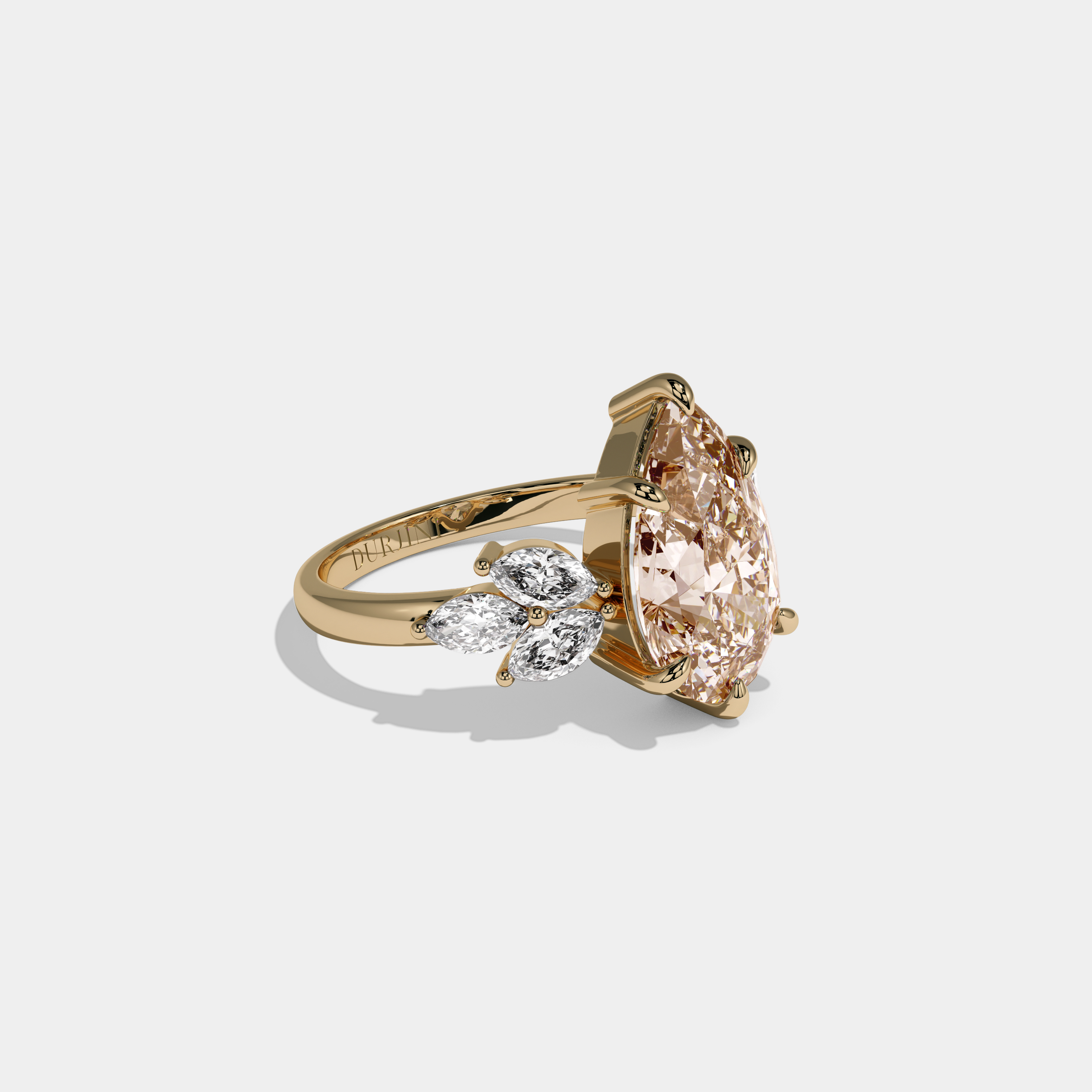 Alexandra Fancy Champagne Brown Pear Cut Diamond Plain Band With Marquise Cut Sides Engagement Ring 7ct 18K Yellow Gold