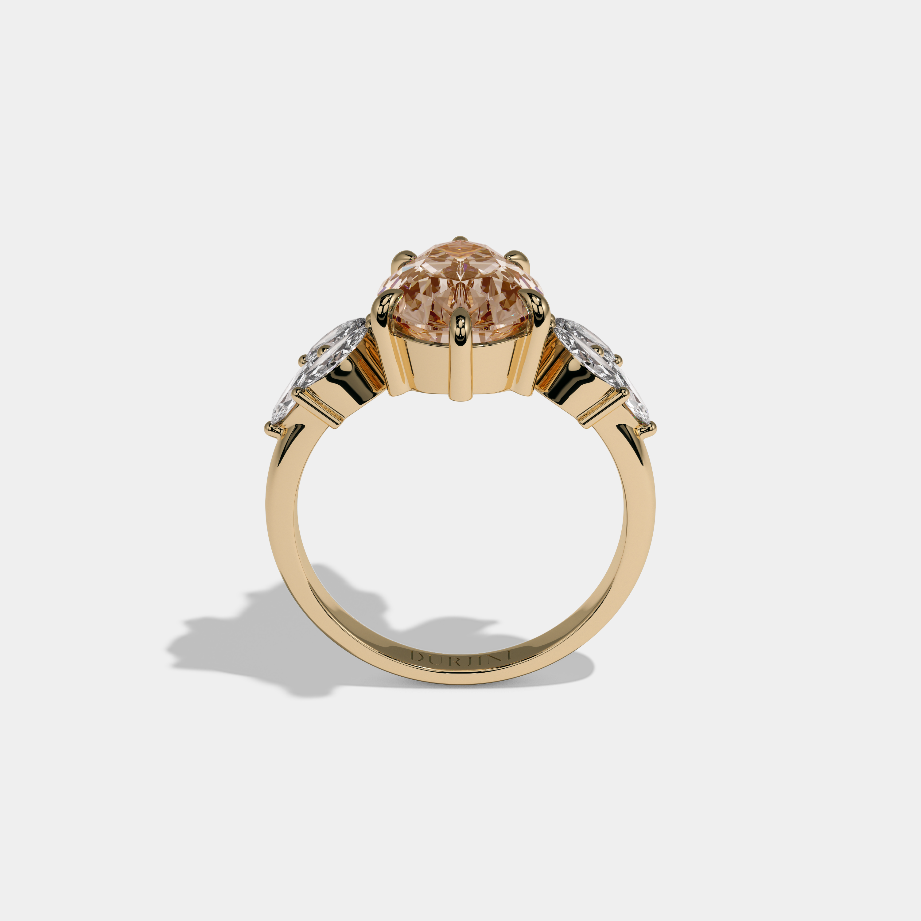 Alexandra Fancy Champagne Brown Pear Cut Diamond Plain Band With Marquise Cut Sides Engagement Ring 7ct 18K Yellow Gold