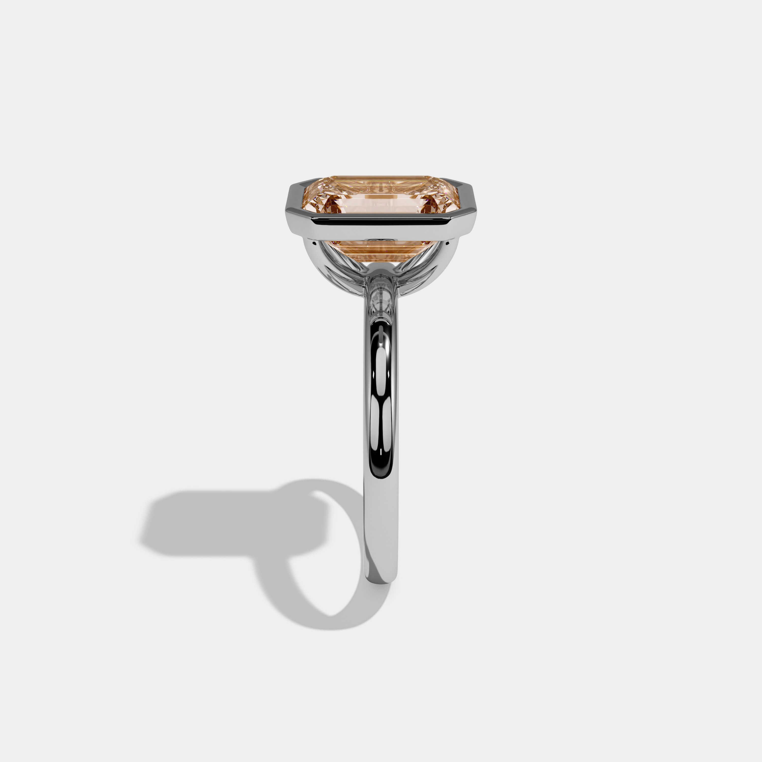 Elizabeth Fancy Champagne Brown Emerald Cut Diamond Plain Band Bezel Engagement Ring 5ct 18K White Gold