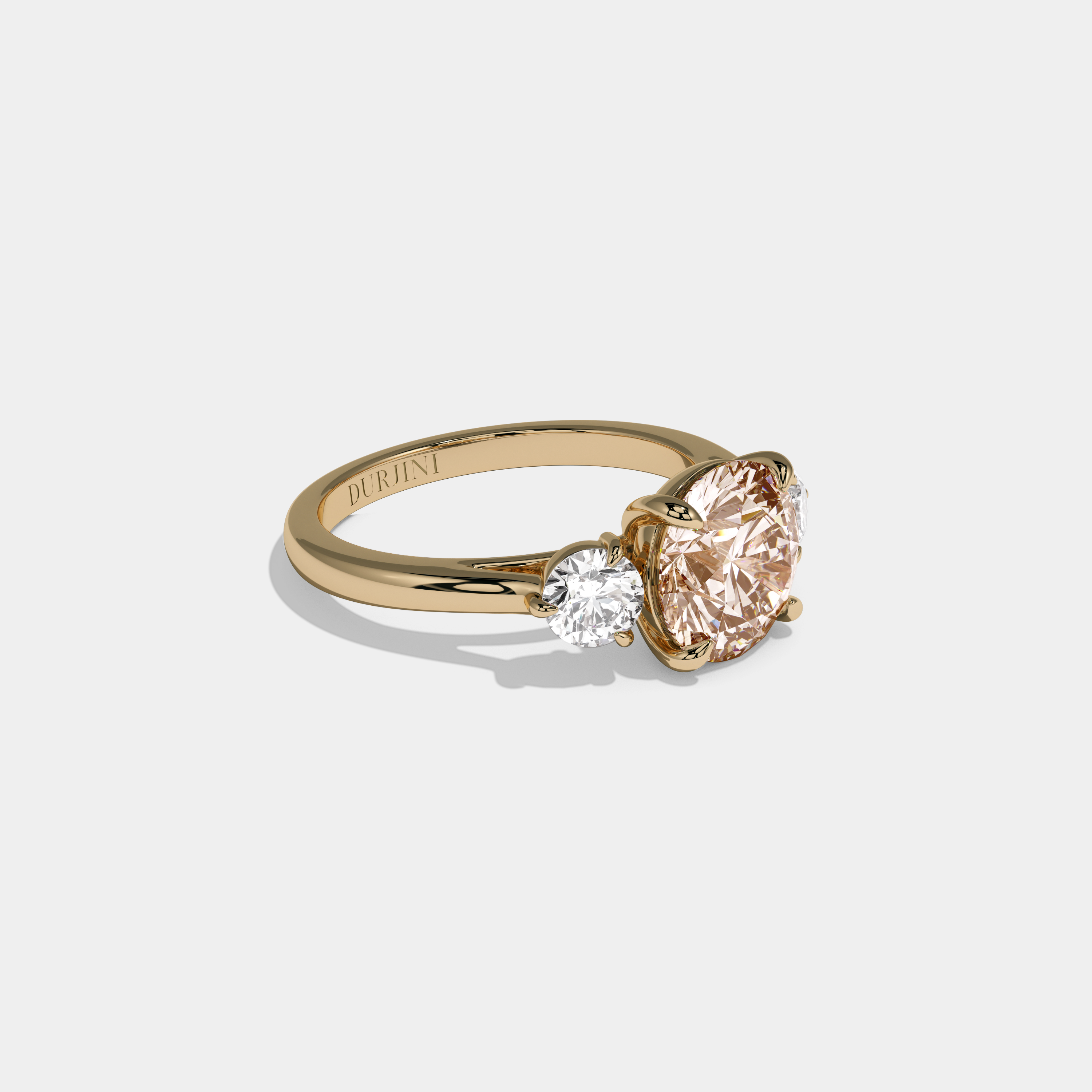 Philippa Fancy Champagne Brown Round Brilliant Cut Diamond Plain Band With Round Cut Sides Engagement Ring 7ct 18K Yellow Gold