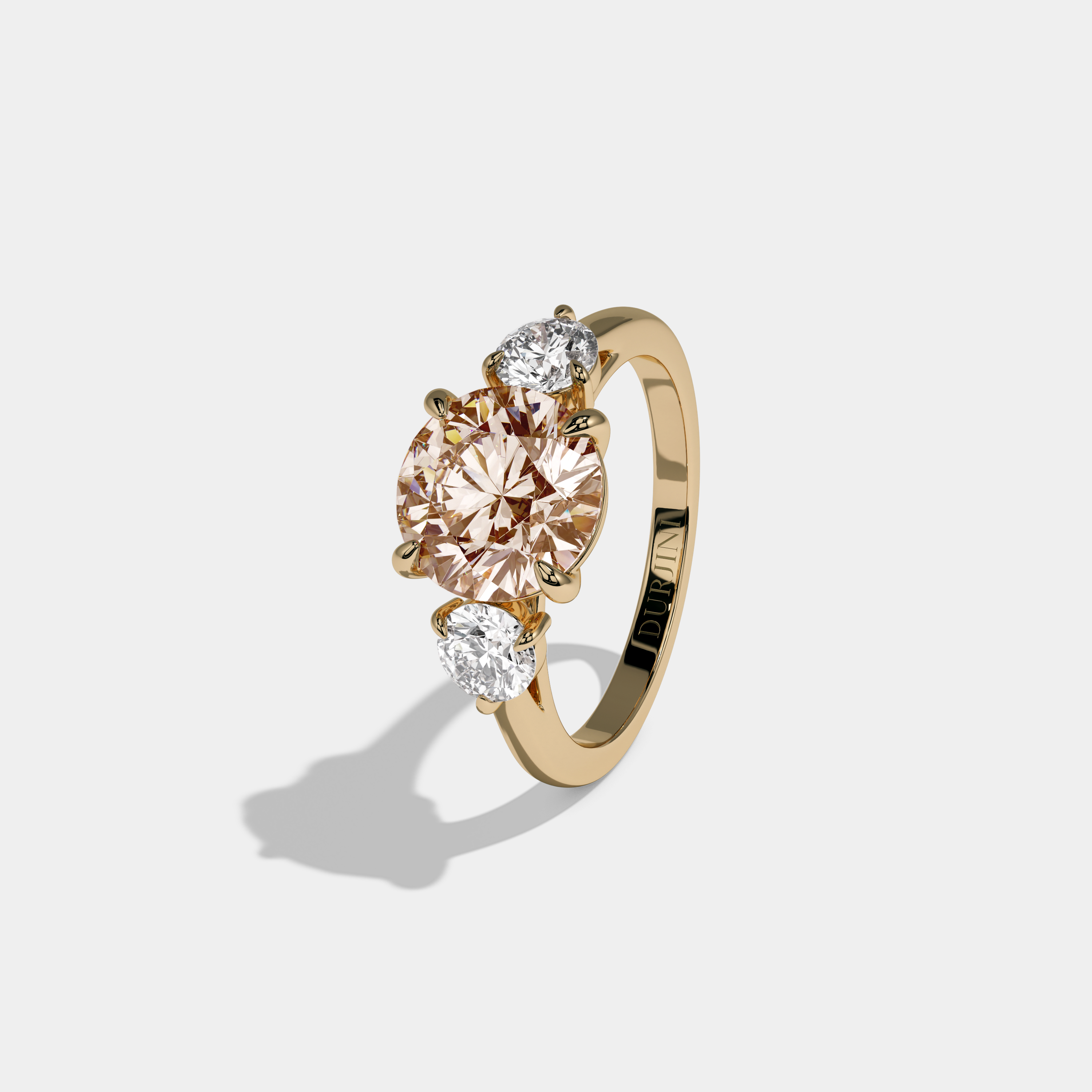 Philippa Fancy Champagne Brown Round Brilliant Cut Diamond Plain Band With Round Cut Sides Engagement Ring 7ct 18K Yellow Gold