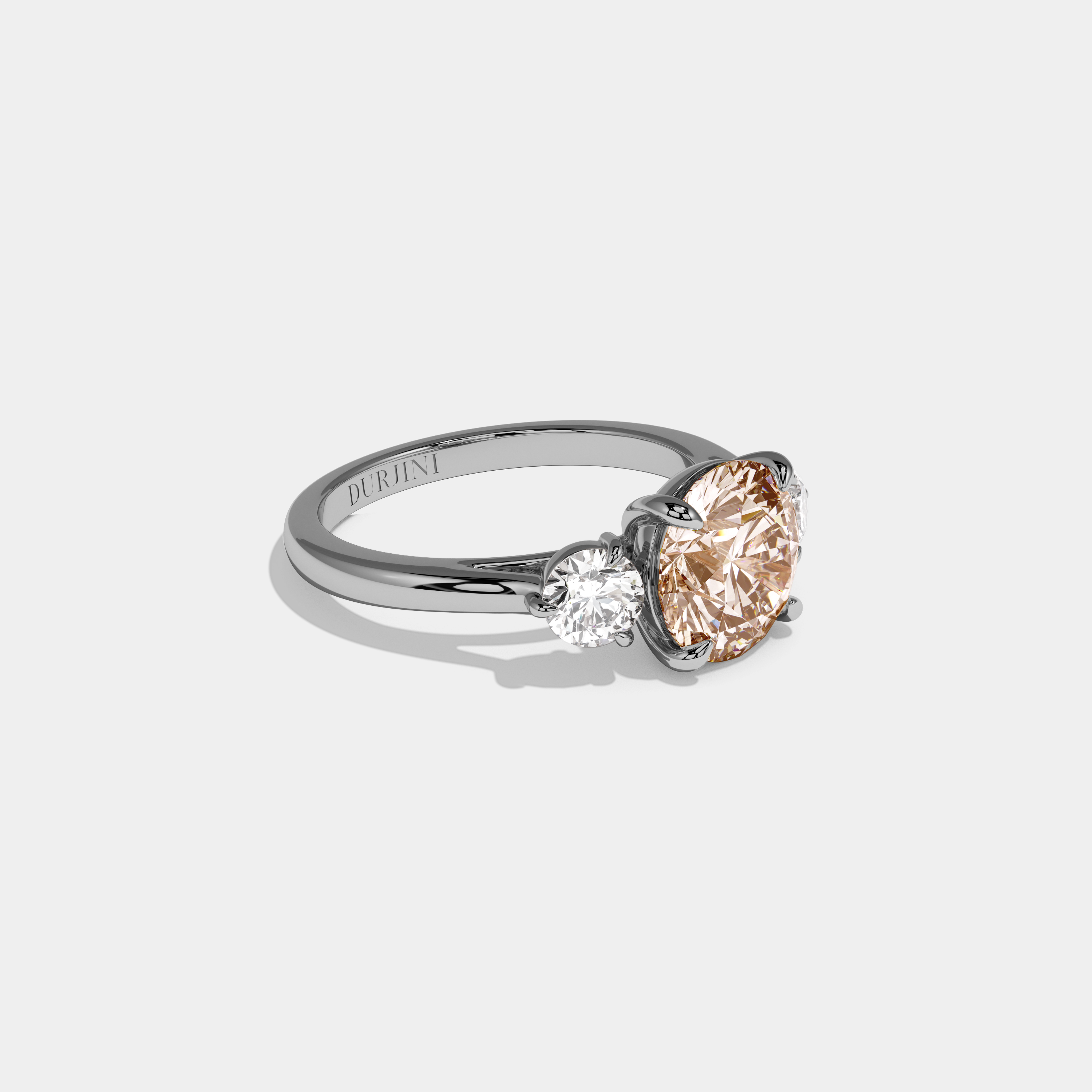 Augusta Fancy Champagne Brown Round Brilliant Cut Diamond Plain Band With Round Cut Sides Engagement Ring 7ct 18K White Gold