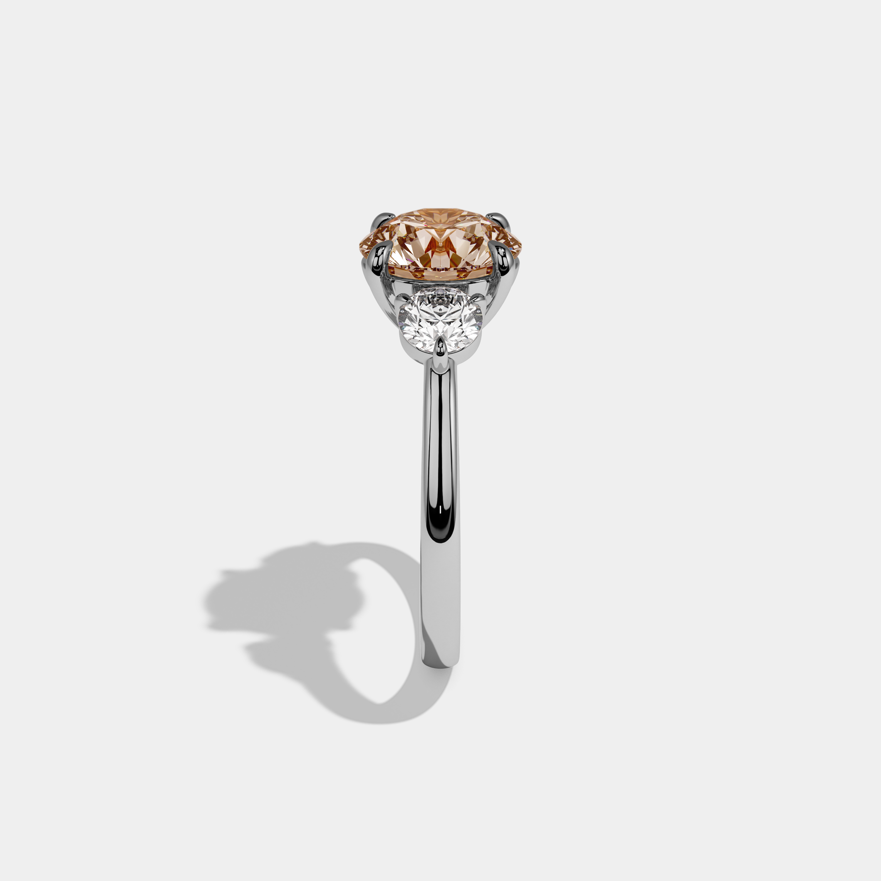 Augusta Fancy Champagne Brown Round Brilliant Cut Diamond Plain Band With Round Cut Sides Engagement Ring 7ct 18K White Gold