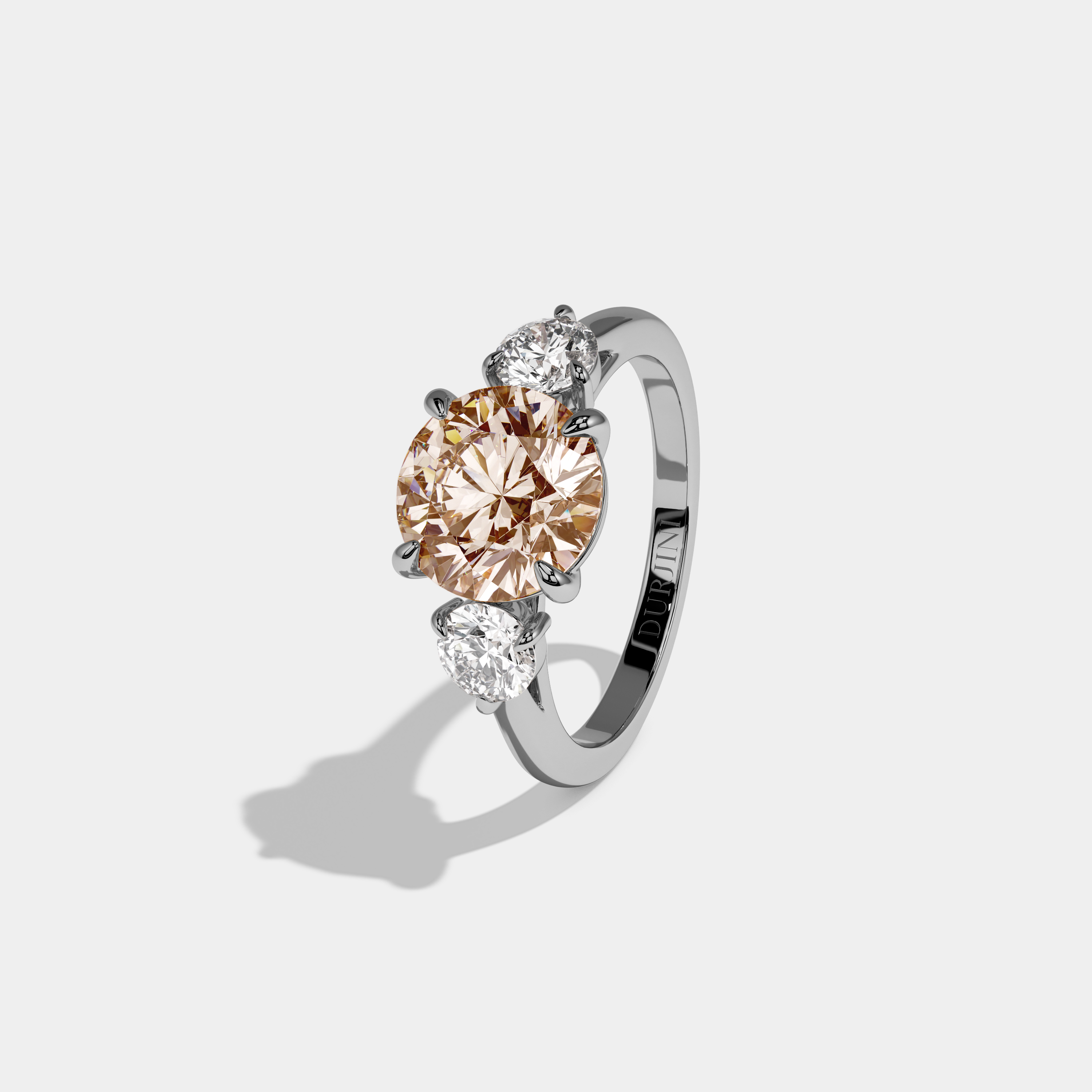 Augusta Fancy Champagne Brown Round Brilliant Cut Diamond Plain Band With Round Cut Sides Engagement Ring 7ct 18K White Gold