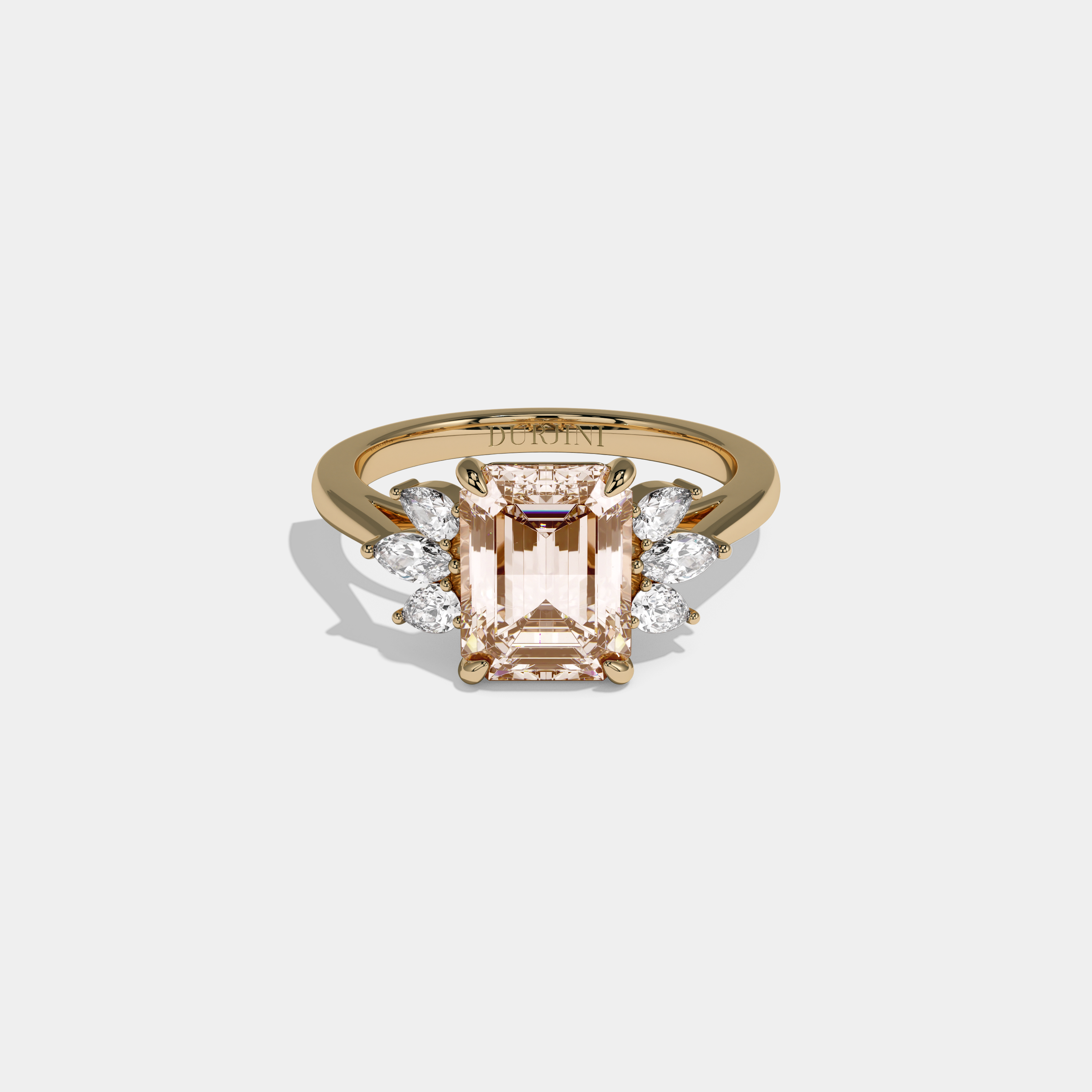 Philippa Fancy Champagne Brown Emerald Cut Diamond Plain Band With Marquise Cut Sides Engagement Ring 6ct 18K Yellow Gold