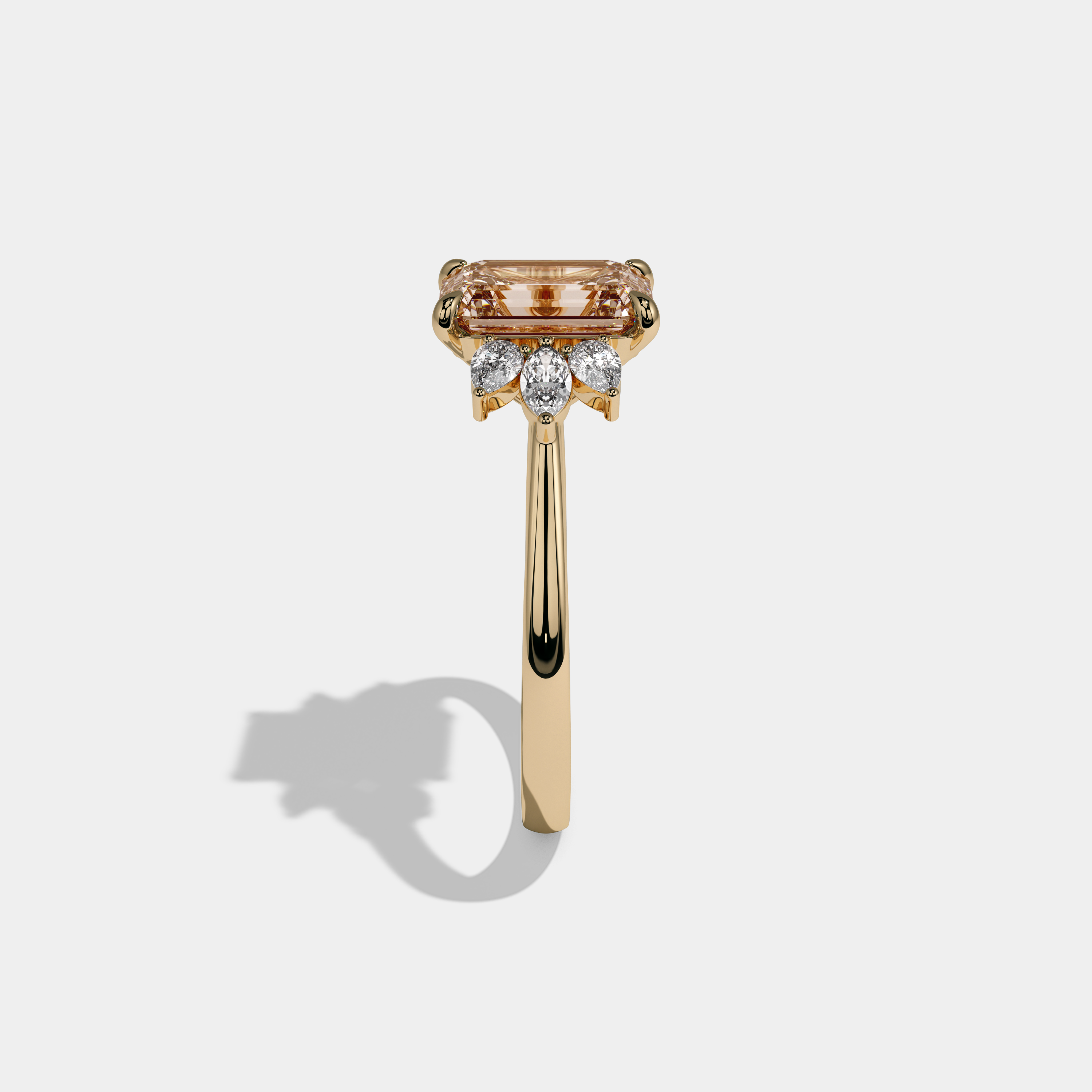 Philippa Fancy Champagne Brown Emerald Cut Diamond Plain Band With Marquise Cut Sides Engagement Ring 6ct 18K Yellow Gold