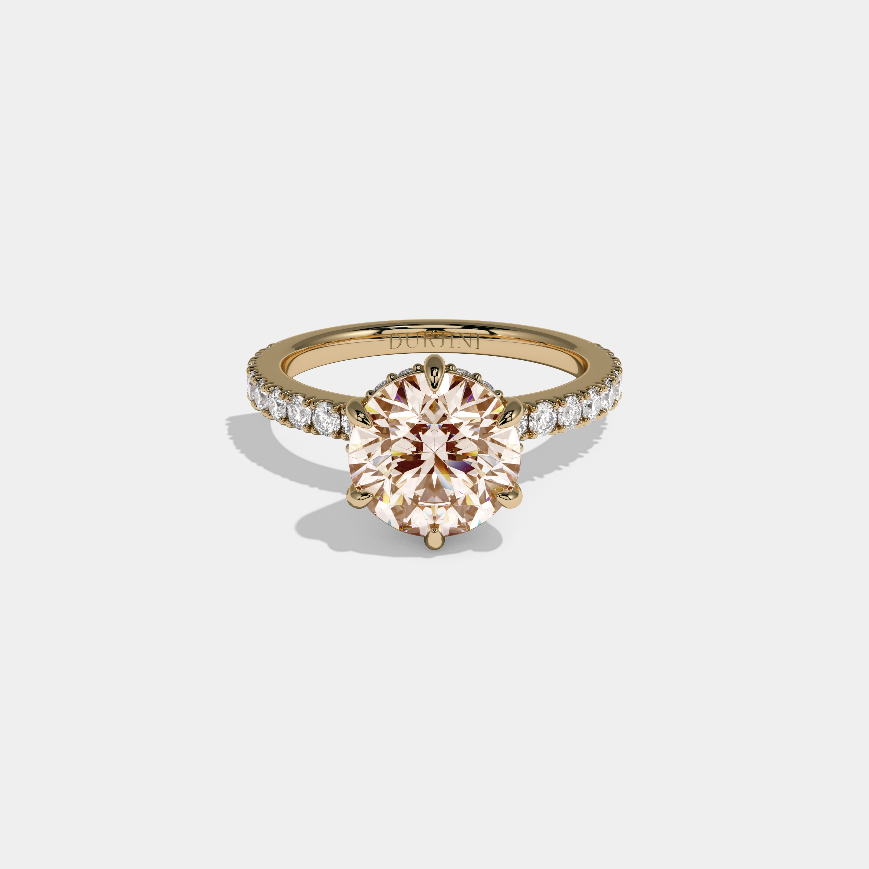 Alexandra Fancy Champagne Brown Round Brilliant Cut Diamond Band Engagement Ring 6ct 18K Yellow Gold