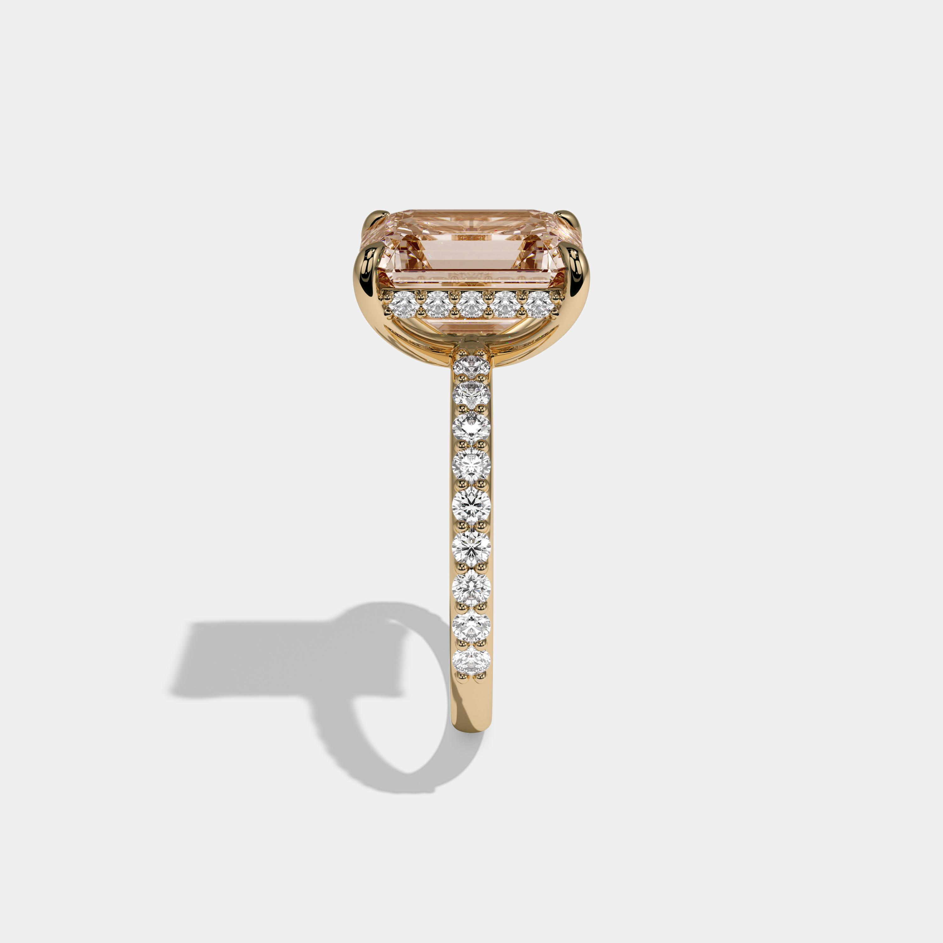 Alexandra Fancy Champagne Brown Emerald Cut Diamond Band Engagement Ring 6ct 18K Yellow Gold