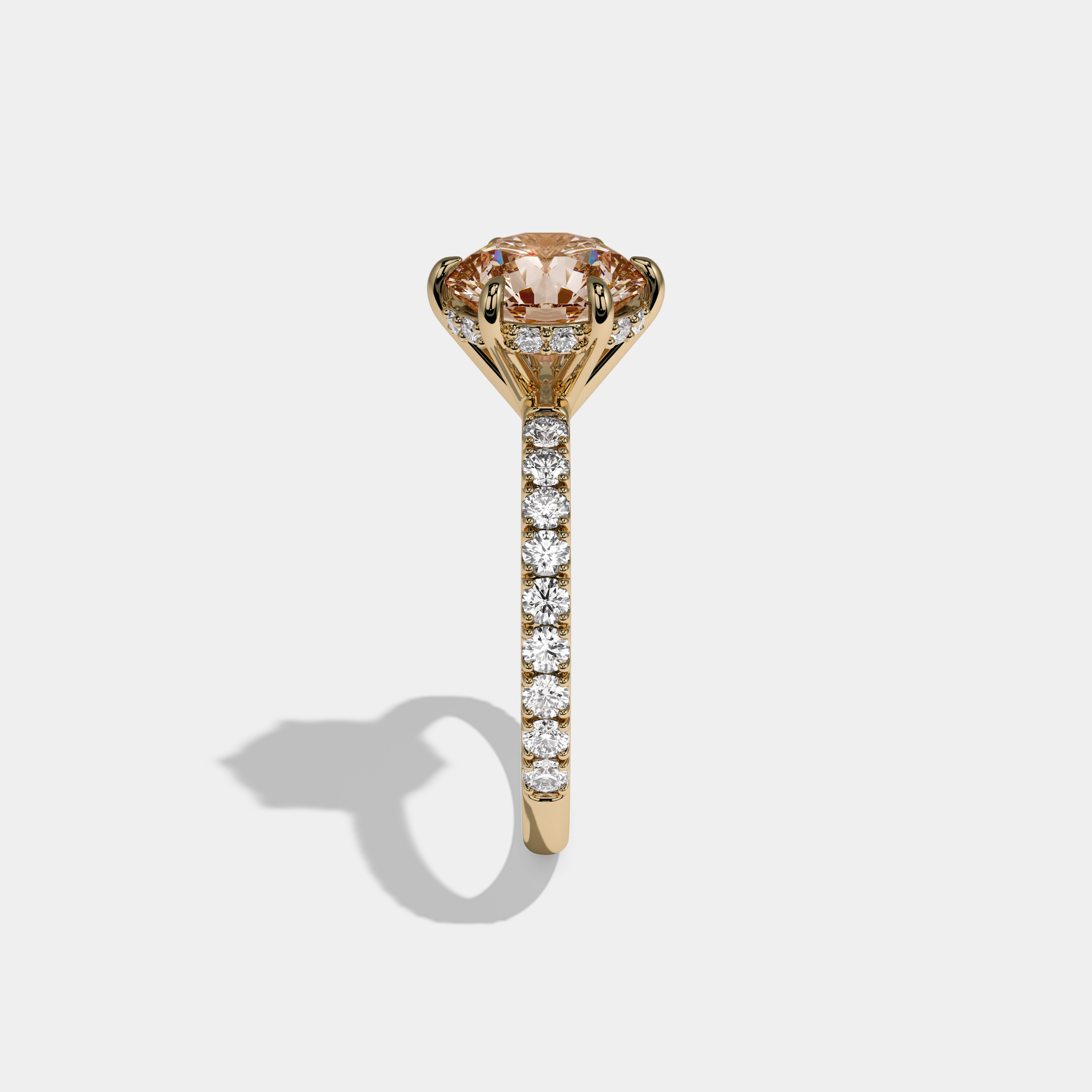 Alexandra Fancy Champagne Brown Round Brilliant Cut Diamond Band Engagement Ring 6ct 18K Yellow Gold