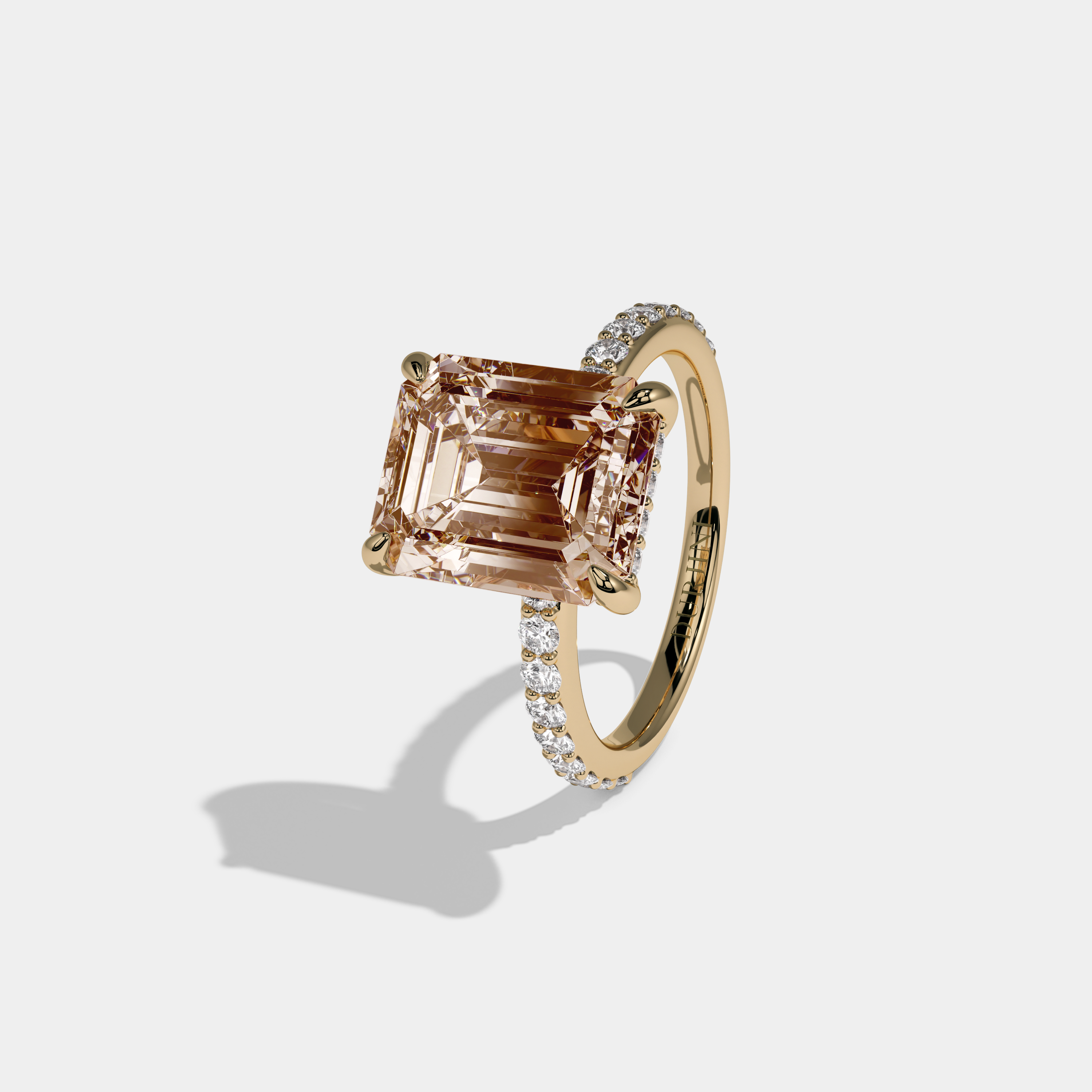 Alexandra Fancy Champagne Brown Emerald Cut Diamond Band Engagement Ring 6ct 18K Yellow Gold