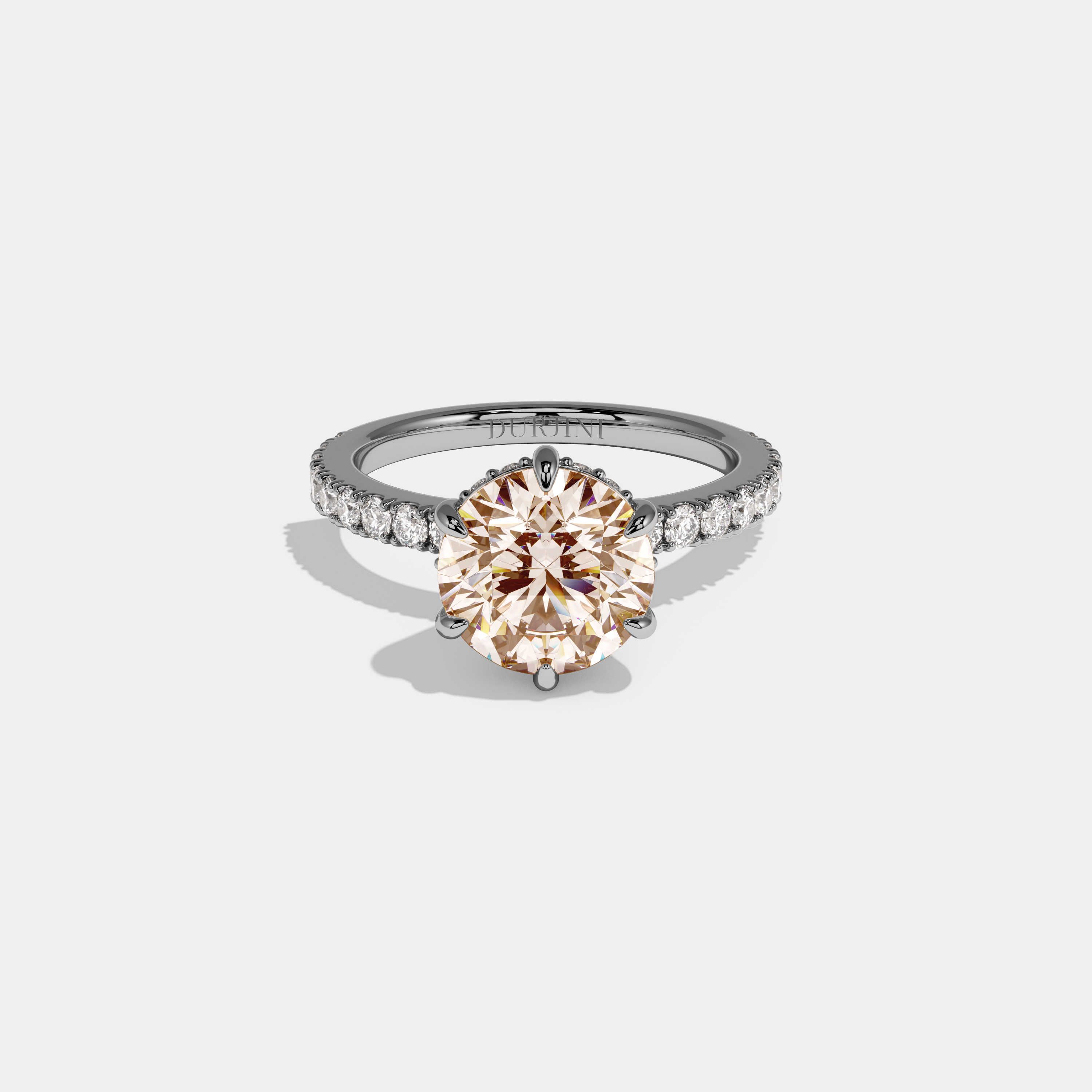 Elizabeth Fancy Champagne Brown Round Brilliant Cut Diamond Band Engagement Ring 6ct 18K White Gold