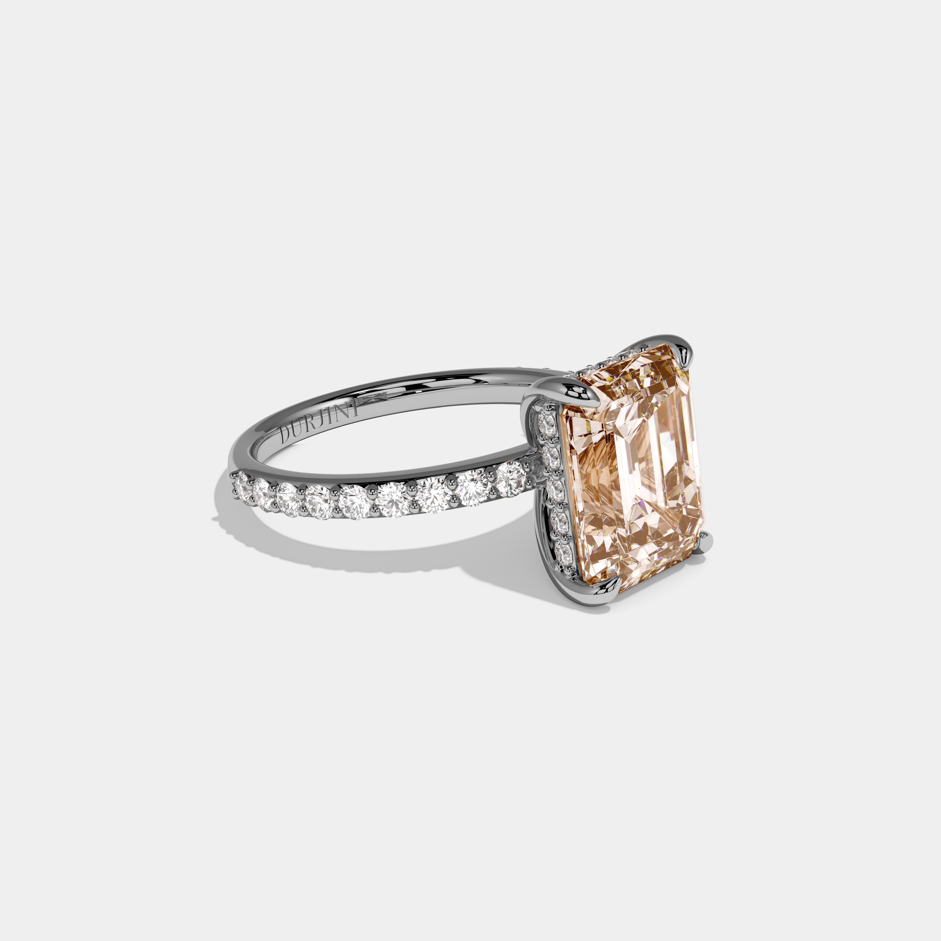 Elizabeth Fancy Champagne Brown Emerald Cut Diamond Band Engagement Ring 6ct 18K White Gold