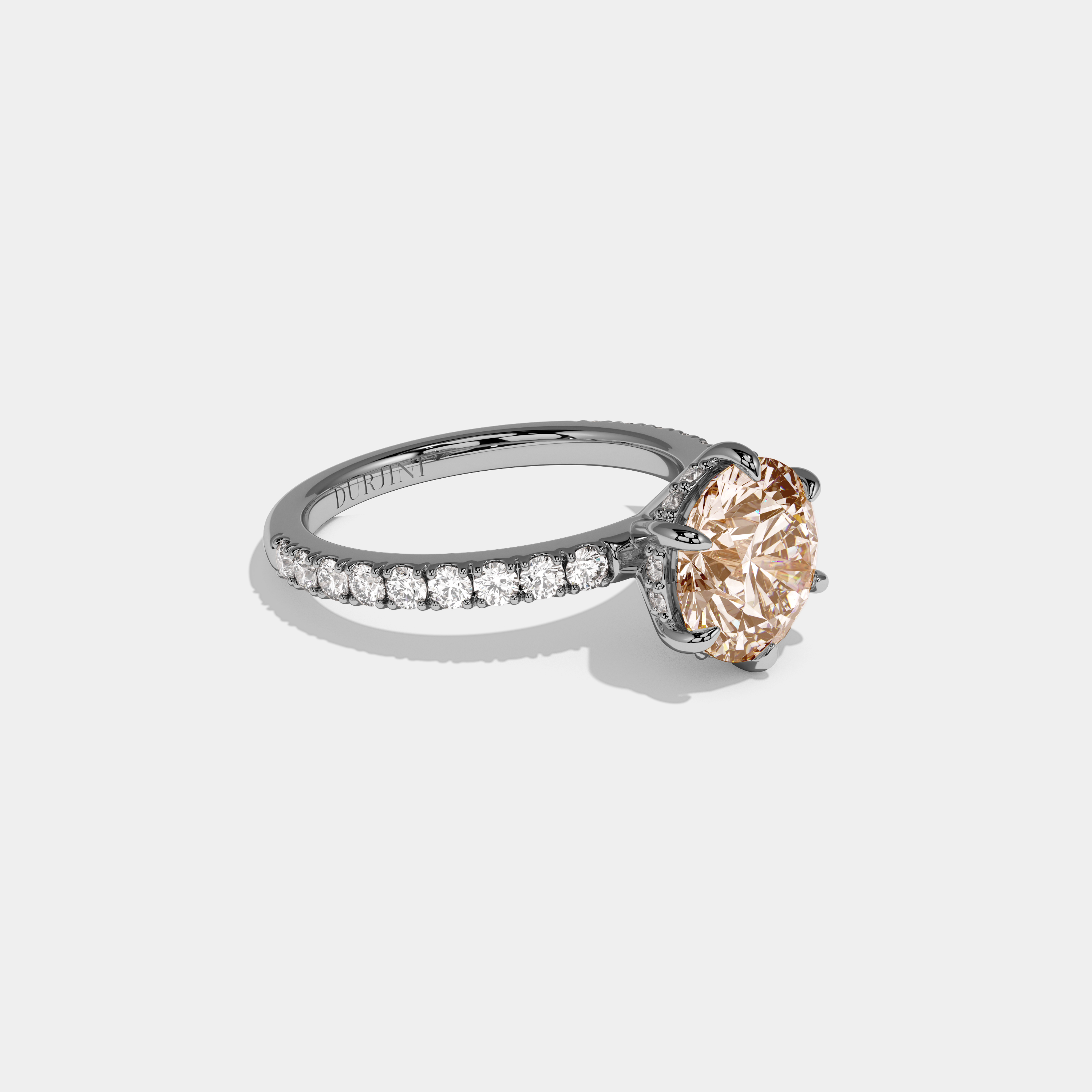 Elizabeth Fancy Champagne Brown Round Brilliant Cut Diamond Band Engagement Ring 6ct 18K White Gold