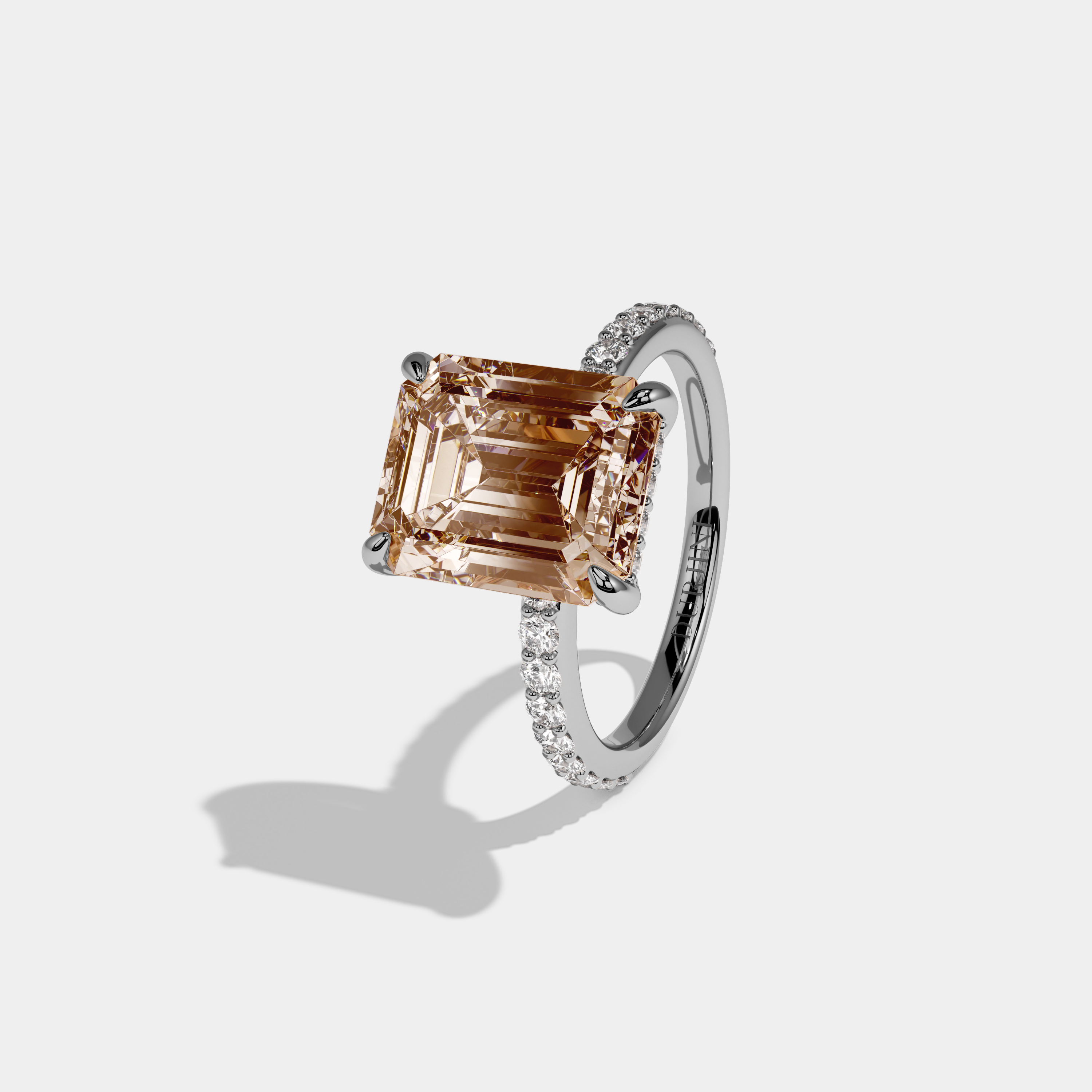 Elizabeth Fancy Champagne Brown Emerald Cut Diamond Band Engagement Ring 6ct 18K White Gold