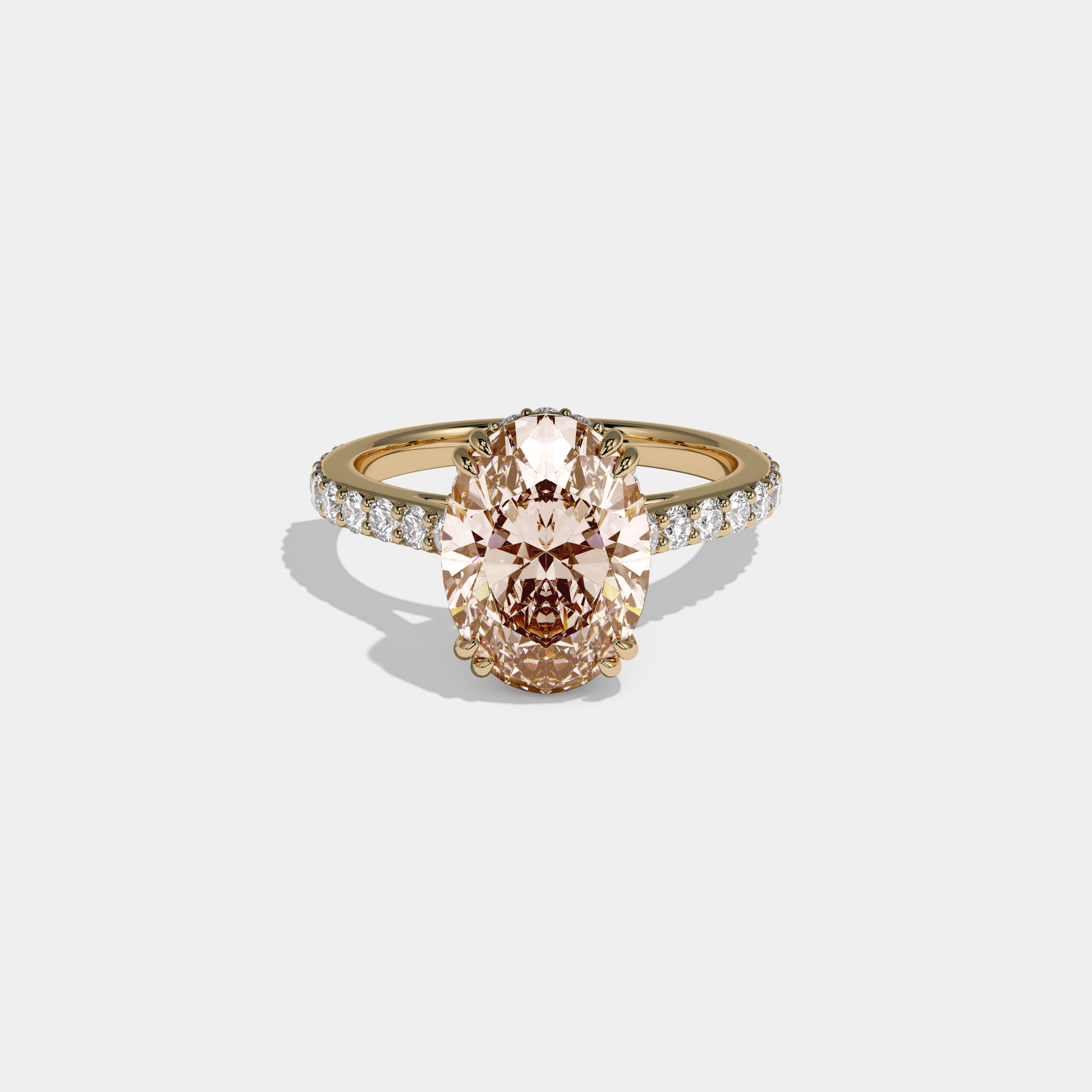 Eleanor Fancy Champagne Brown Oval Cut Diamond Band Engagement Ring 7ct 18K Yellow Gold