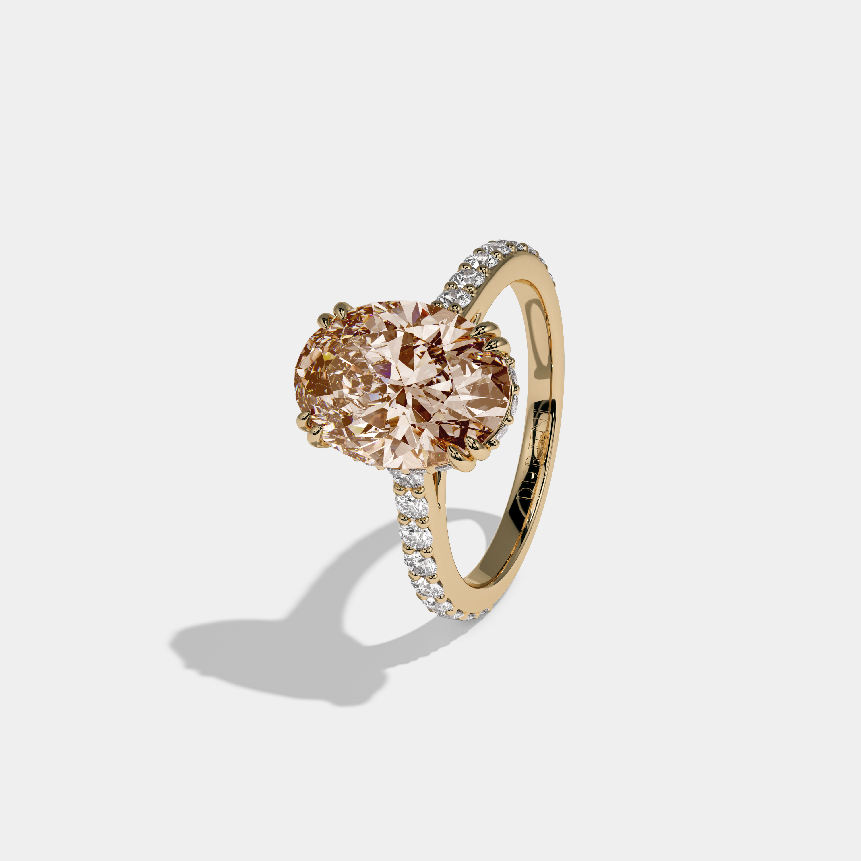 Eleanor Fancy Champagne Brown Oval Cut Diamond Band Engagement Ring 7ct 18K Yellow Gold