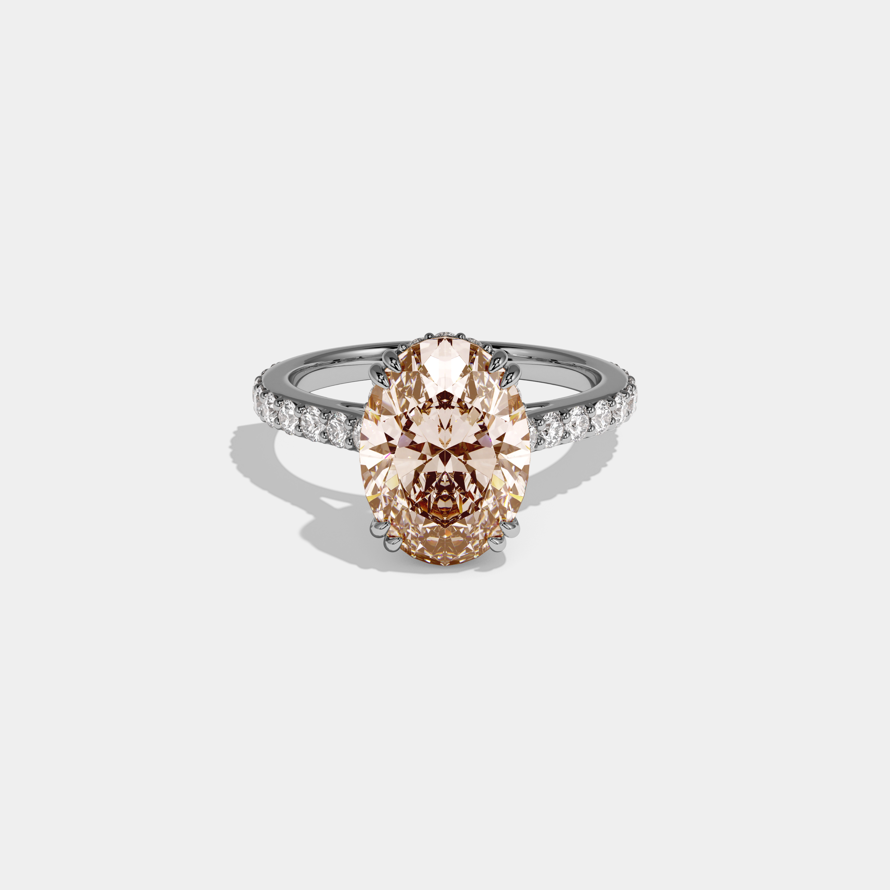 Catherine Fancy Champagne Brown Oval Cut Diamond Band Engagement Ring 7ct 18K White Gold