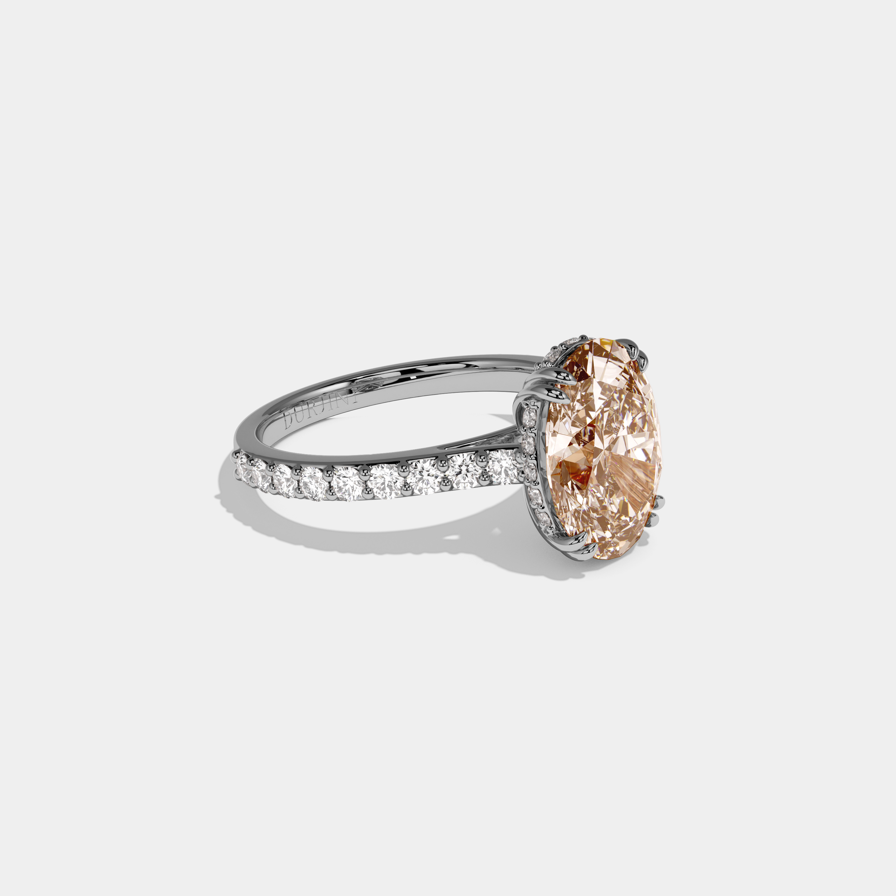 Catherine Fancy Champagne Brown Oval Cut Diamond Band Engagement Ring 7ct 18K White Gold