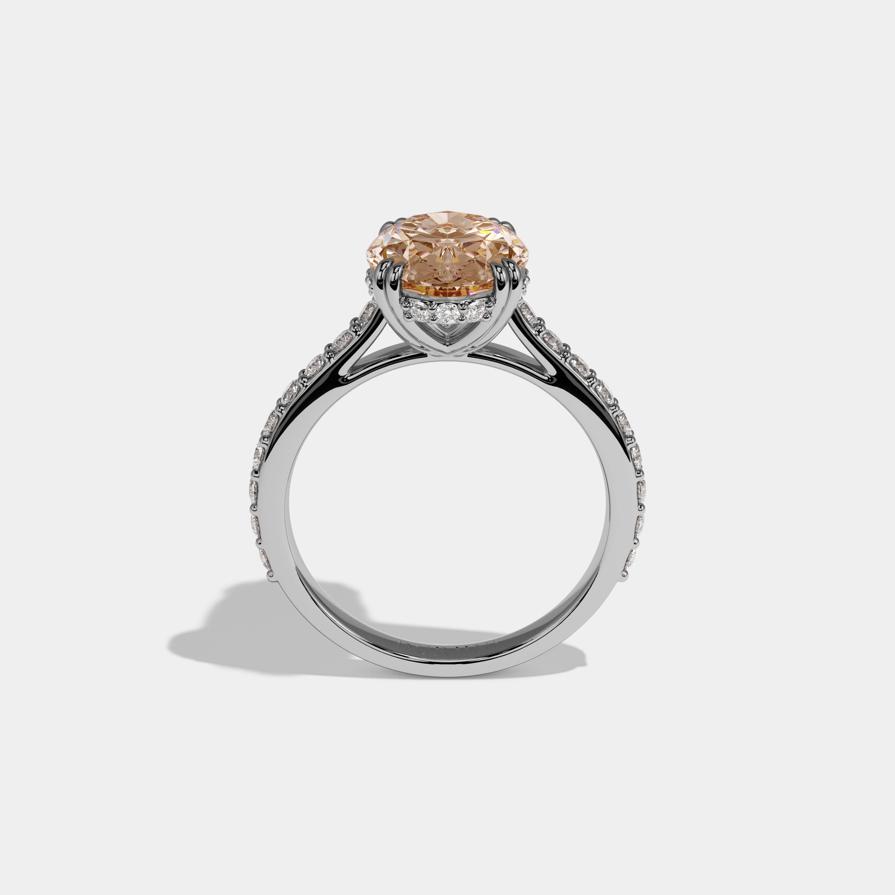 Catherine Fancy Champagne Brown Oval Cut Diamond Band Engagement Ring 7ct 18K White Gold