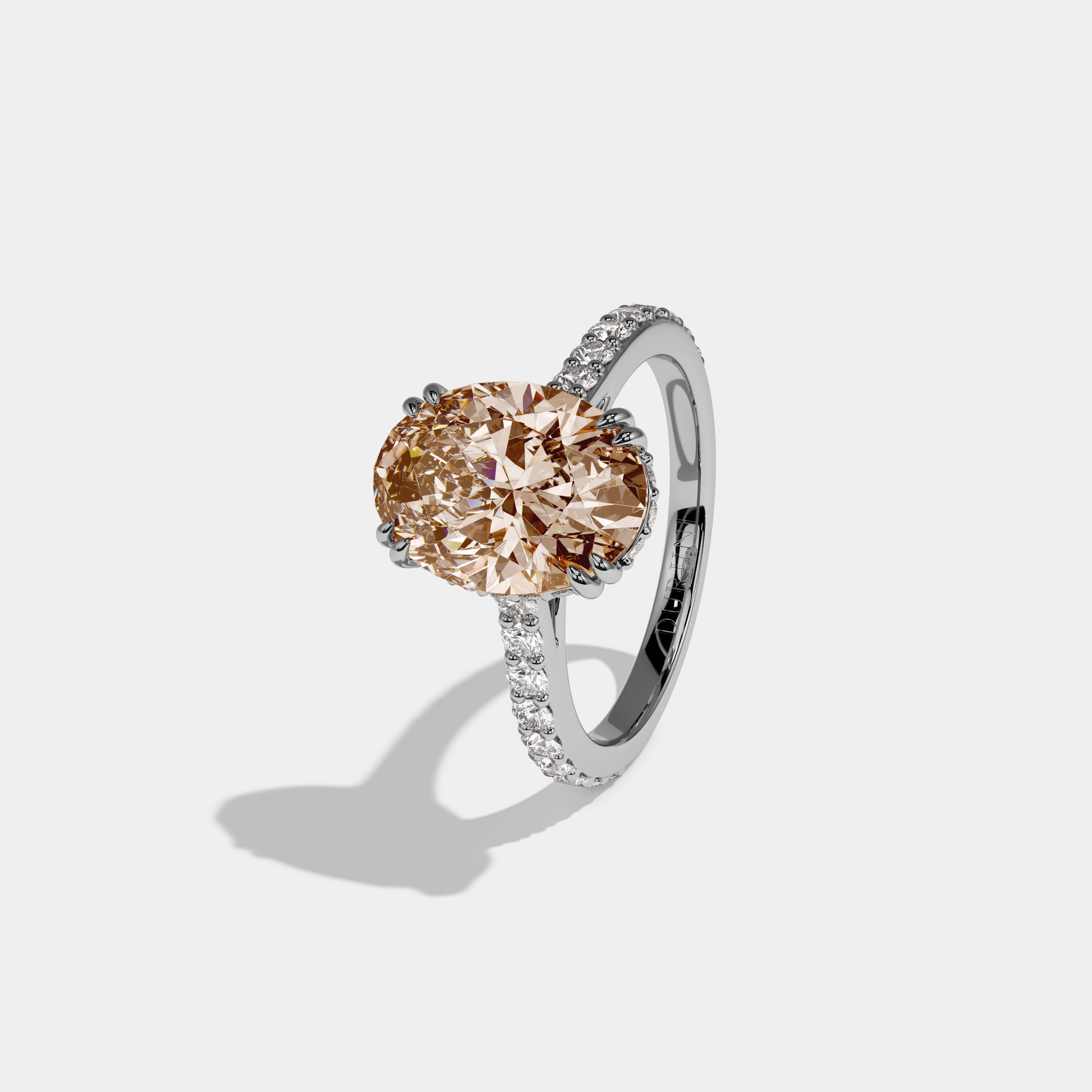 Catherine Fancy Champagne Brown Oval Cut Diamond Band Engagement Ring 7ct 18K White Gold