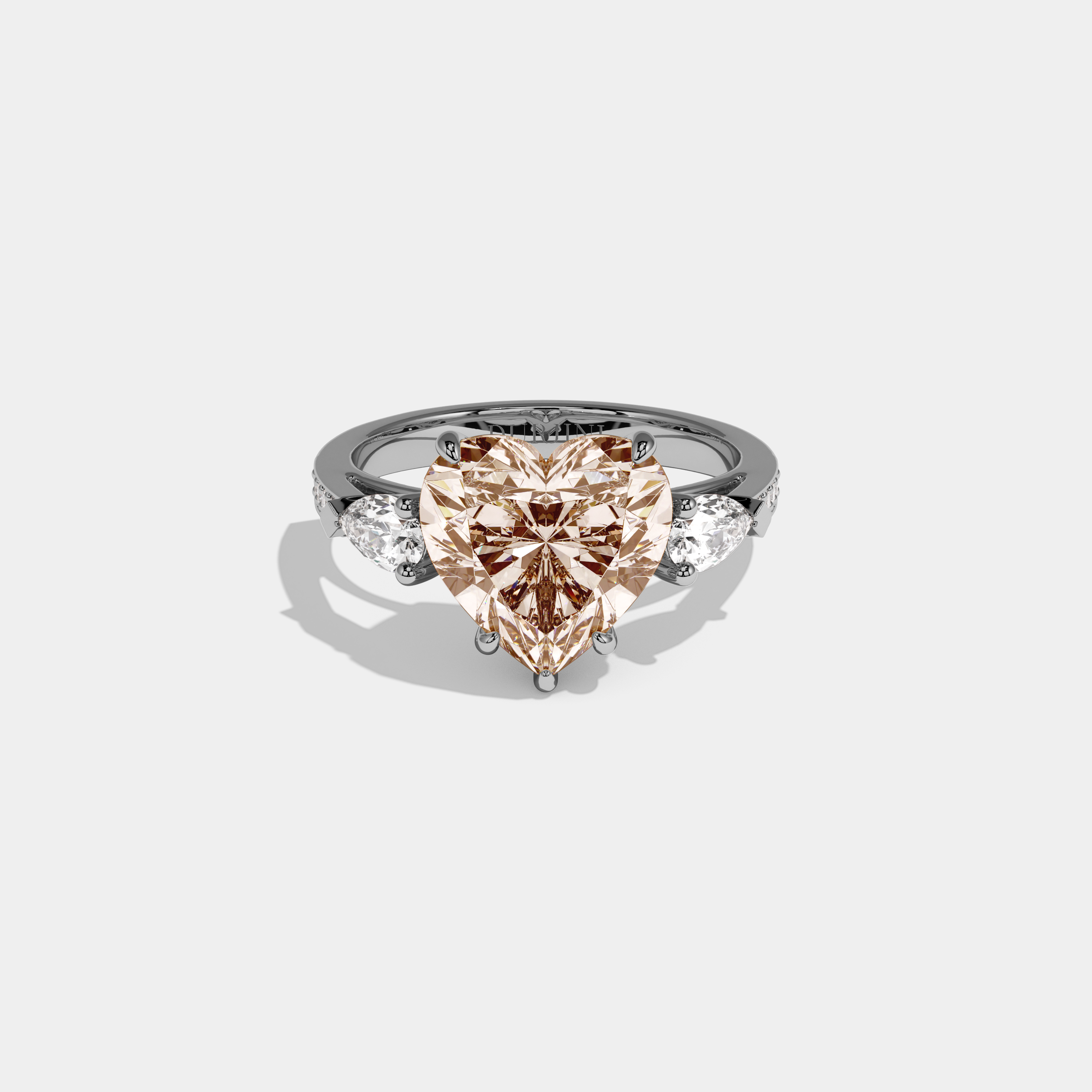 Louisa Fancy Champagne Brown Heart Brilliant Cut Diamond Band With Pear Sides Engagement Ring 7ct 18K White Gold