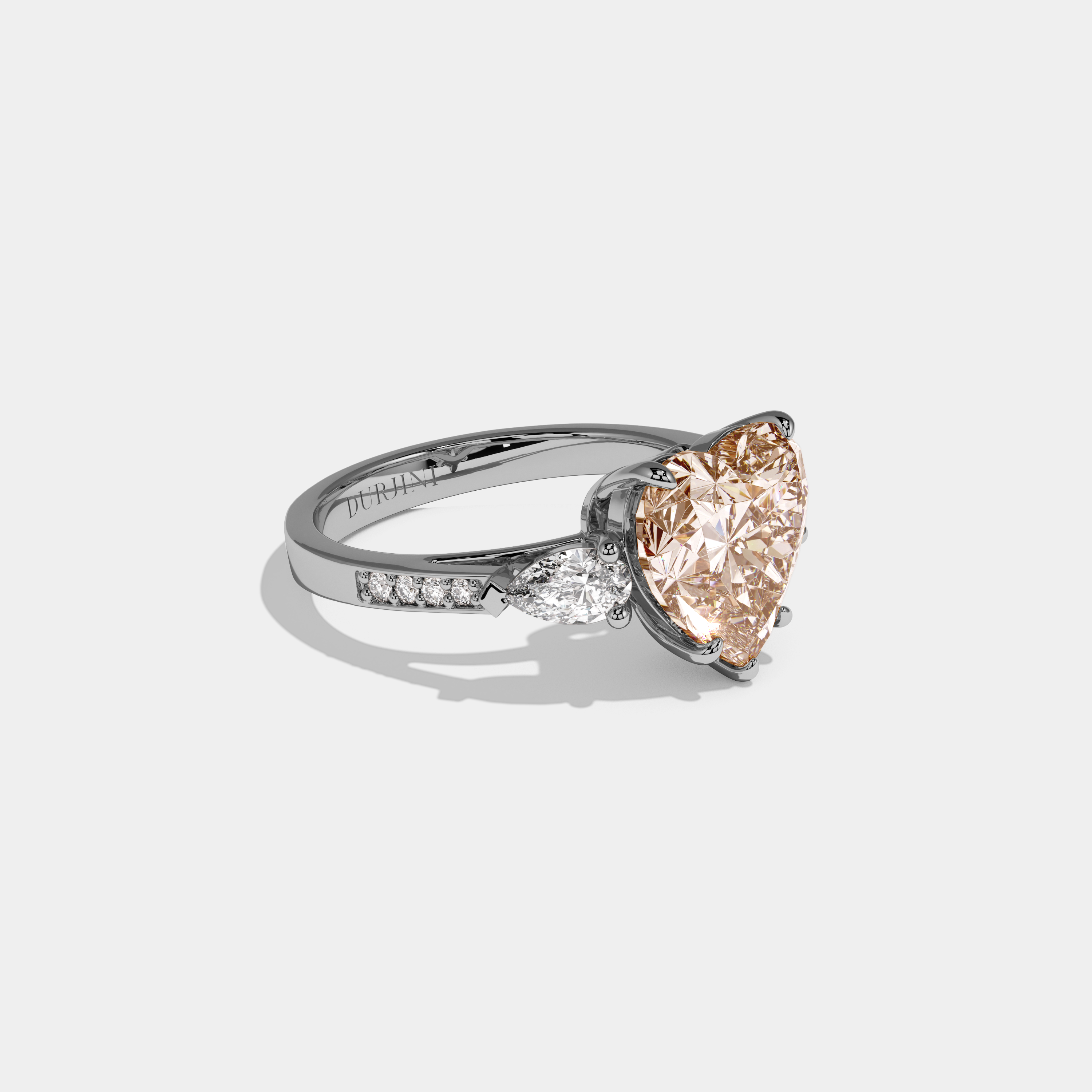 Louisa Fancy Champagne Brown Heart Brilliant Cut Diamond Band With Pear Sides Engagement Ring 7ct 18K White Gold