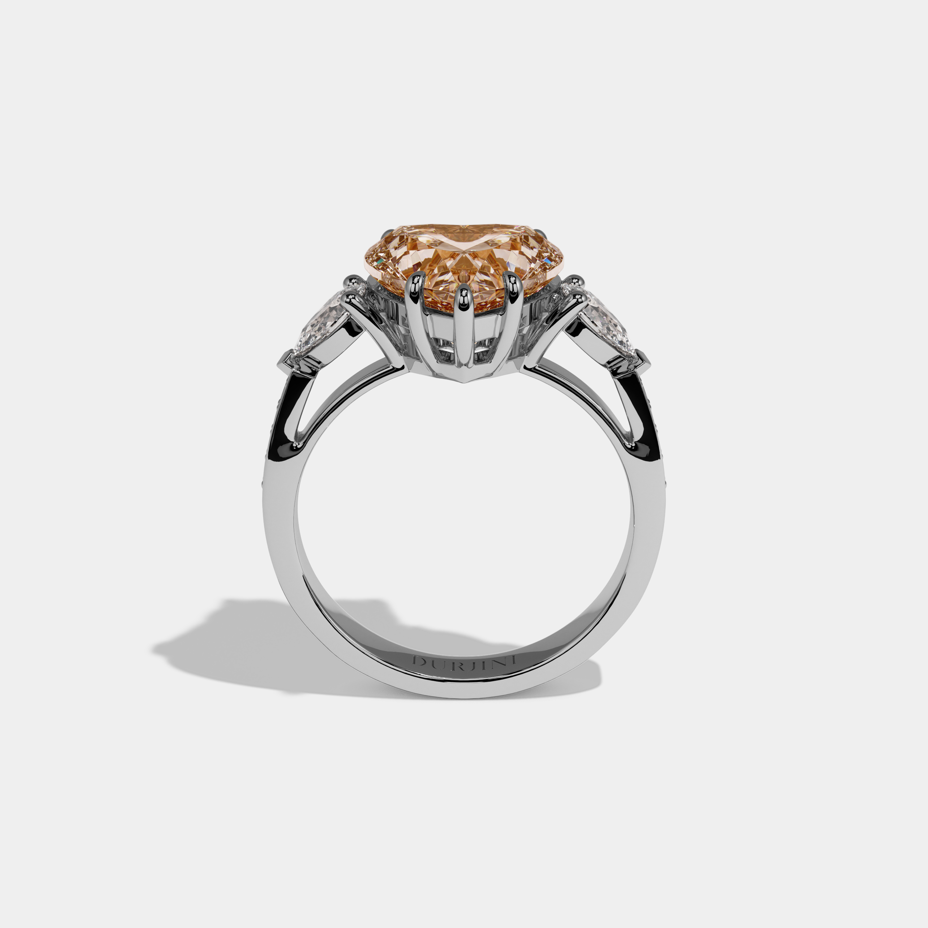 Louisa Fancy Champagne Brown Heart Brilliant Cut Diamond Band With Pear Sides Engagement Ring 7ct 18K White Gold
